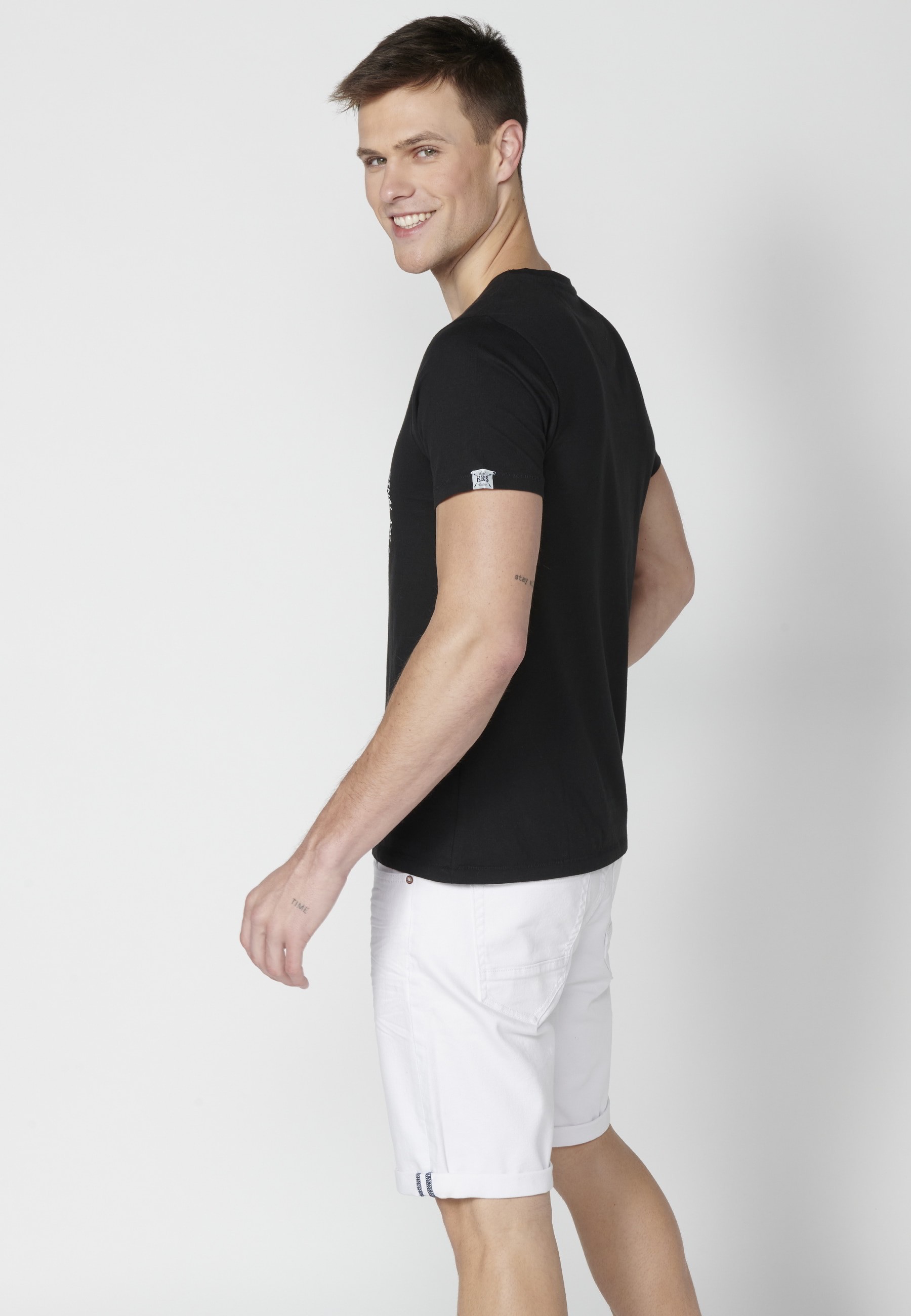 Short-sleeved Black Cotton T-shirt for Men