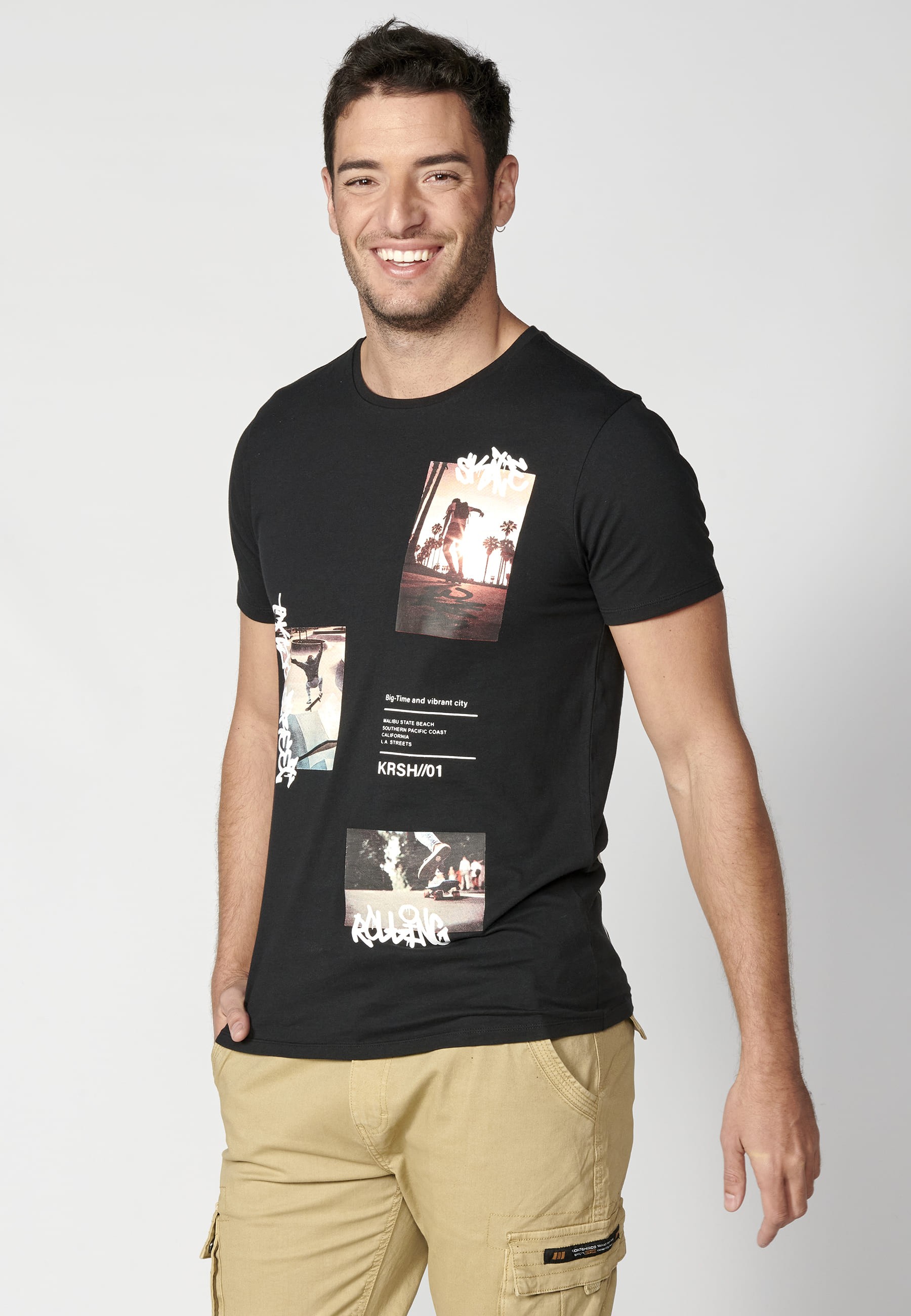 T-shirt à manches courtes en coton noir pour homme