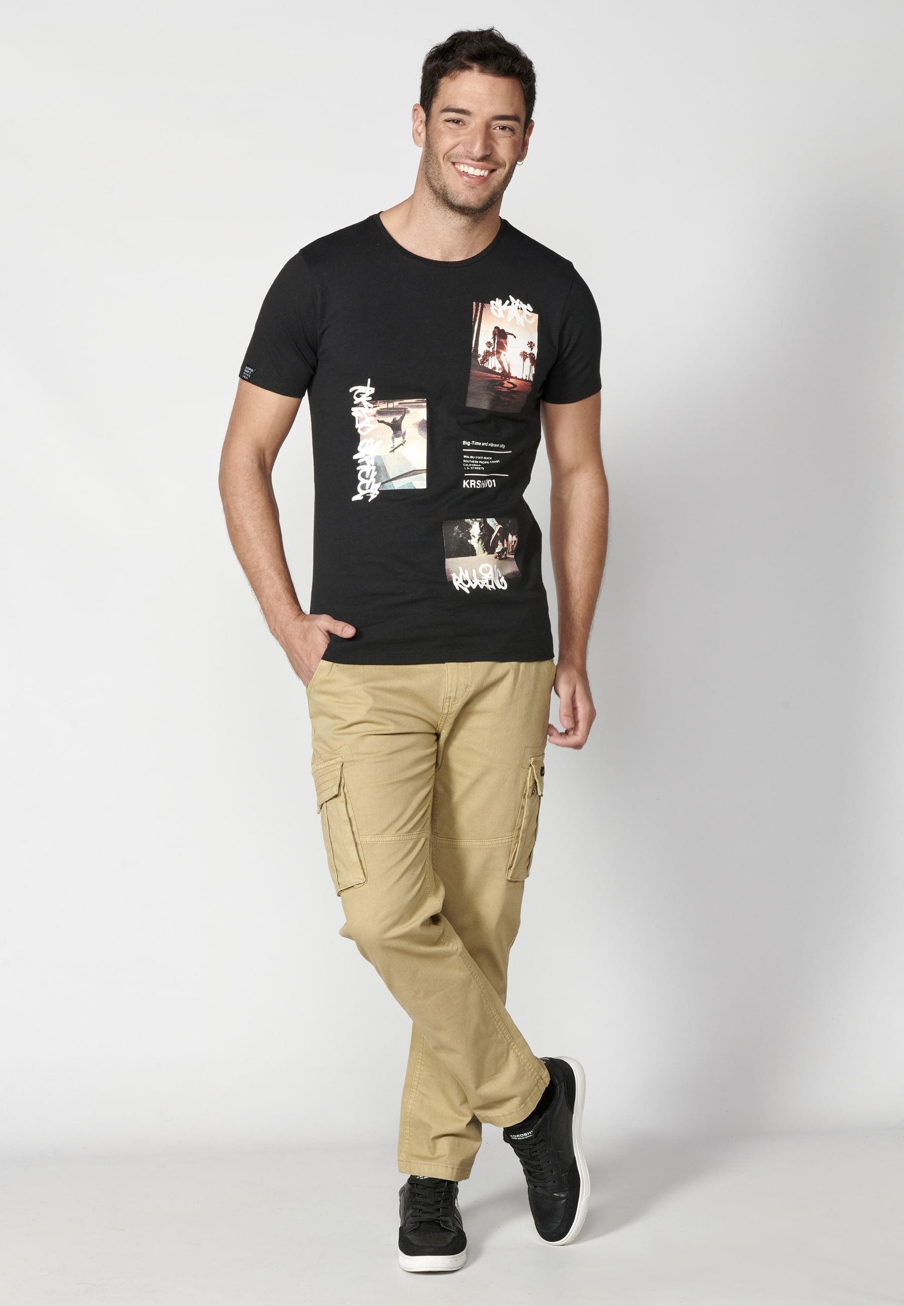 Black cotton short-sleeved T-shirt for Men