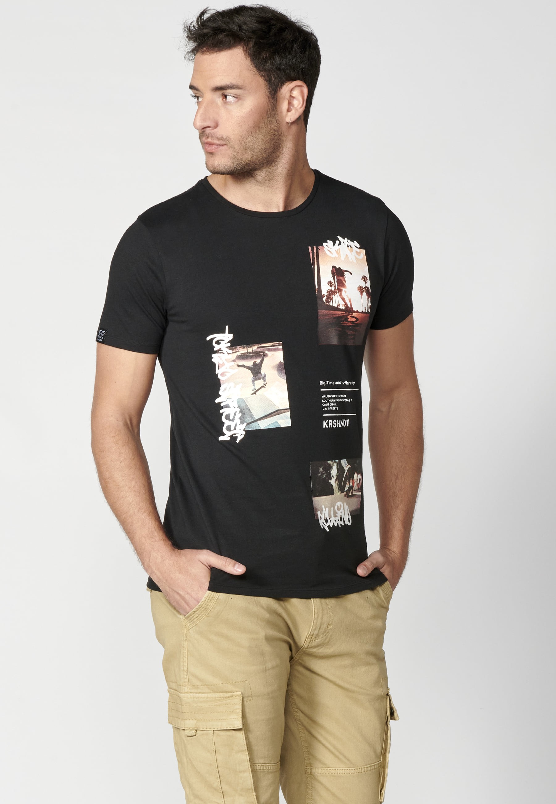 T-shirt à manches courtes en coton noir pour homme