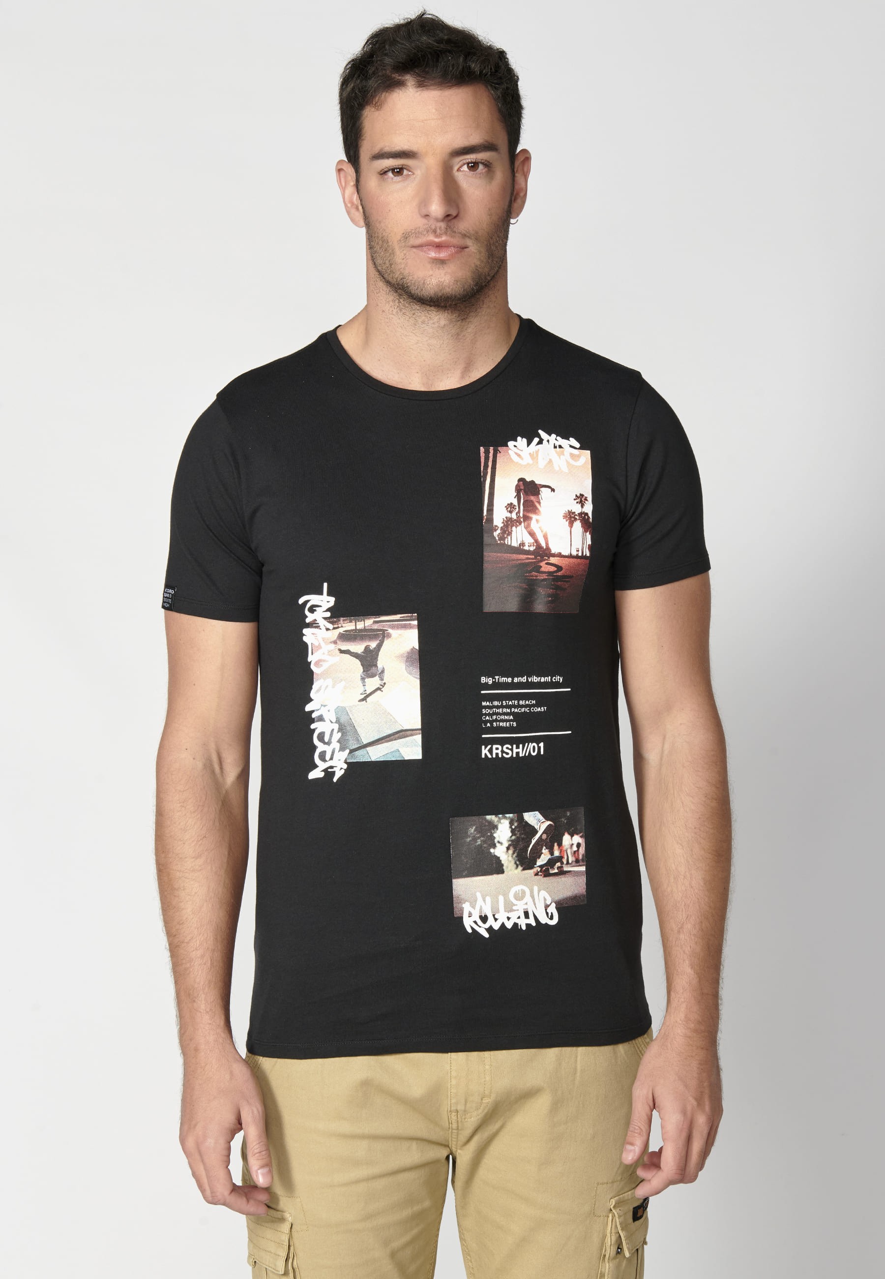 T-shirt à manches courtes en coton noir pour homme