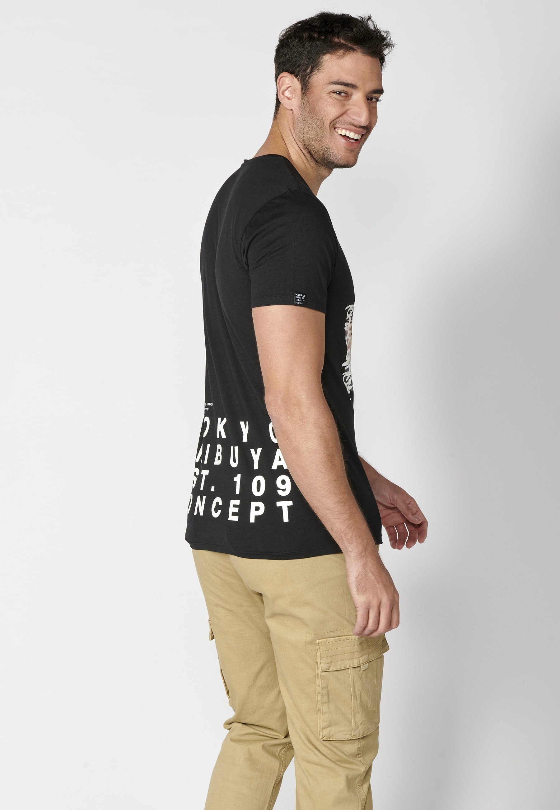Black cotton short-sleeved T-shirt for Men