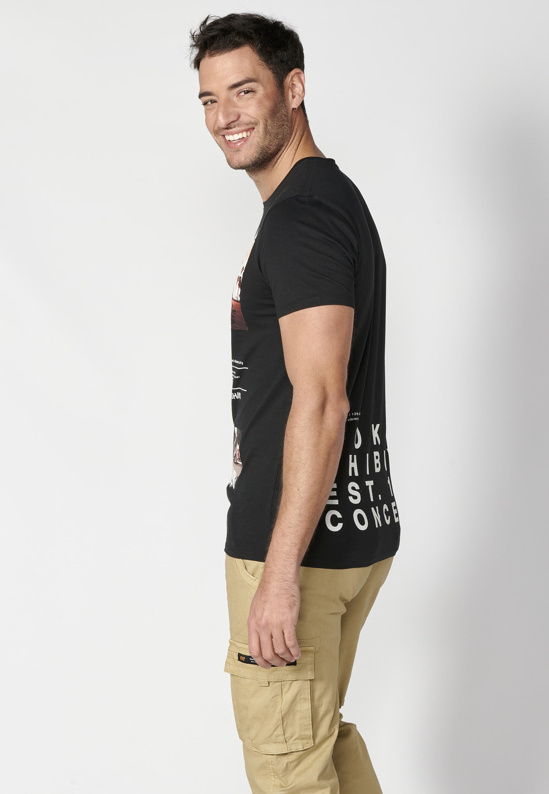 Black cotton short-sleeved T-shirt for Men