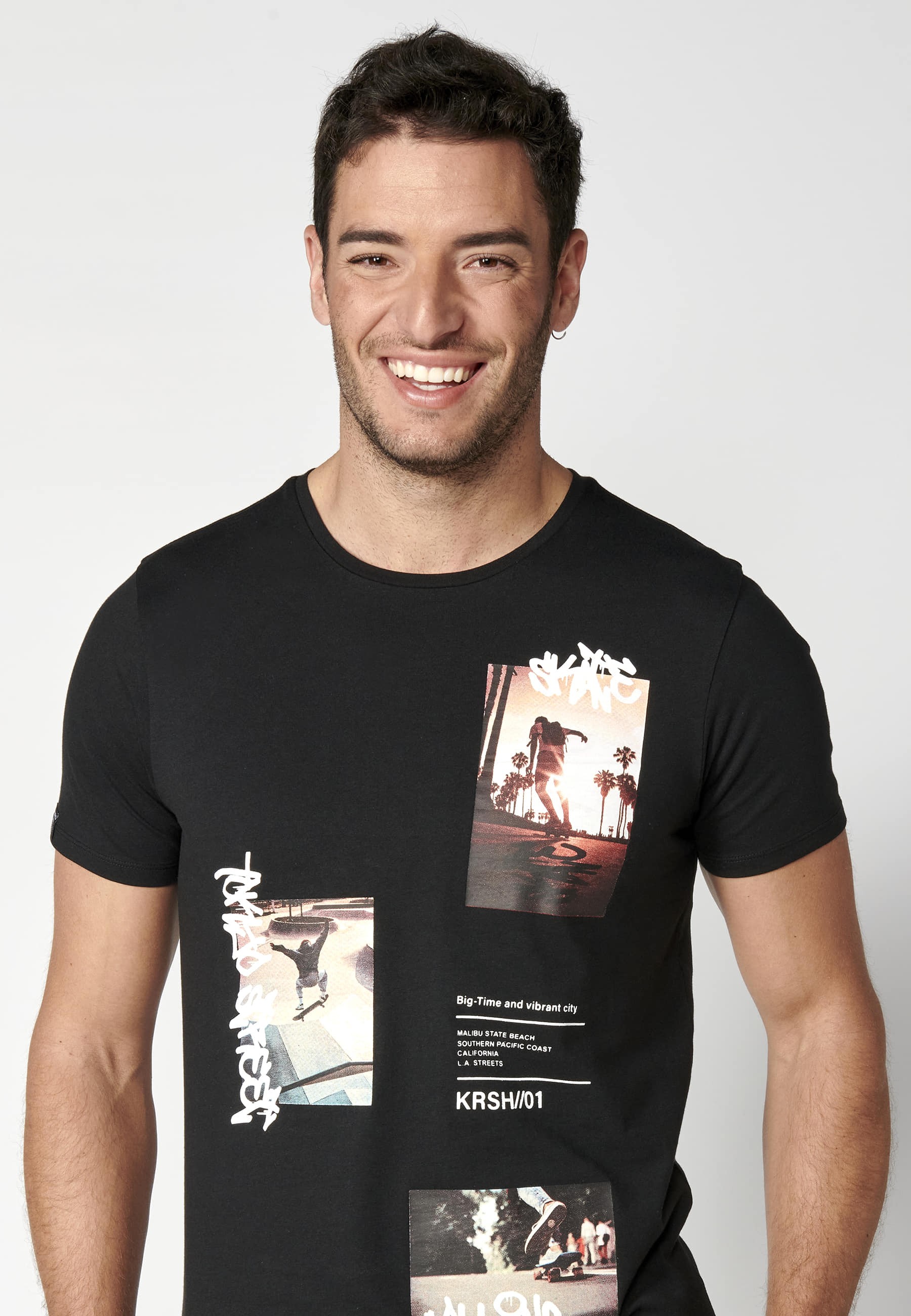 T-shirt à manches courtes en coton noir pour homme