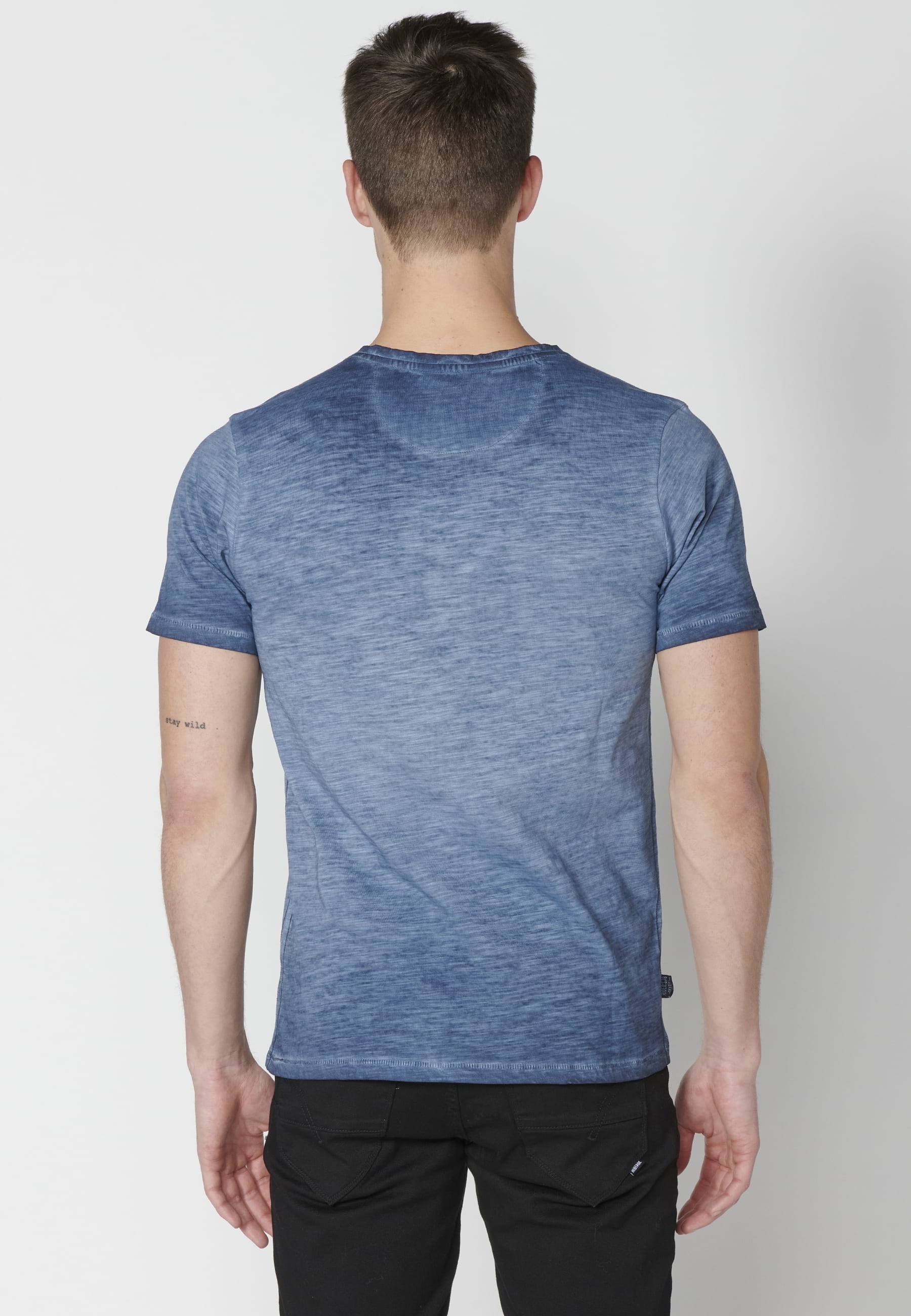 T-shirt à manches courtes en coton indigo pour homme