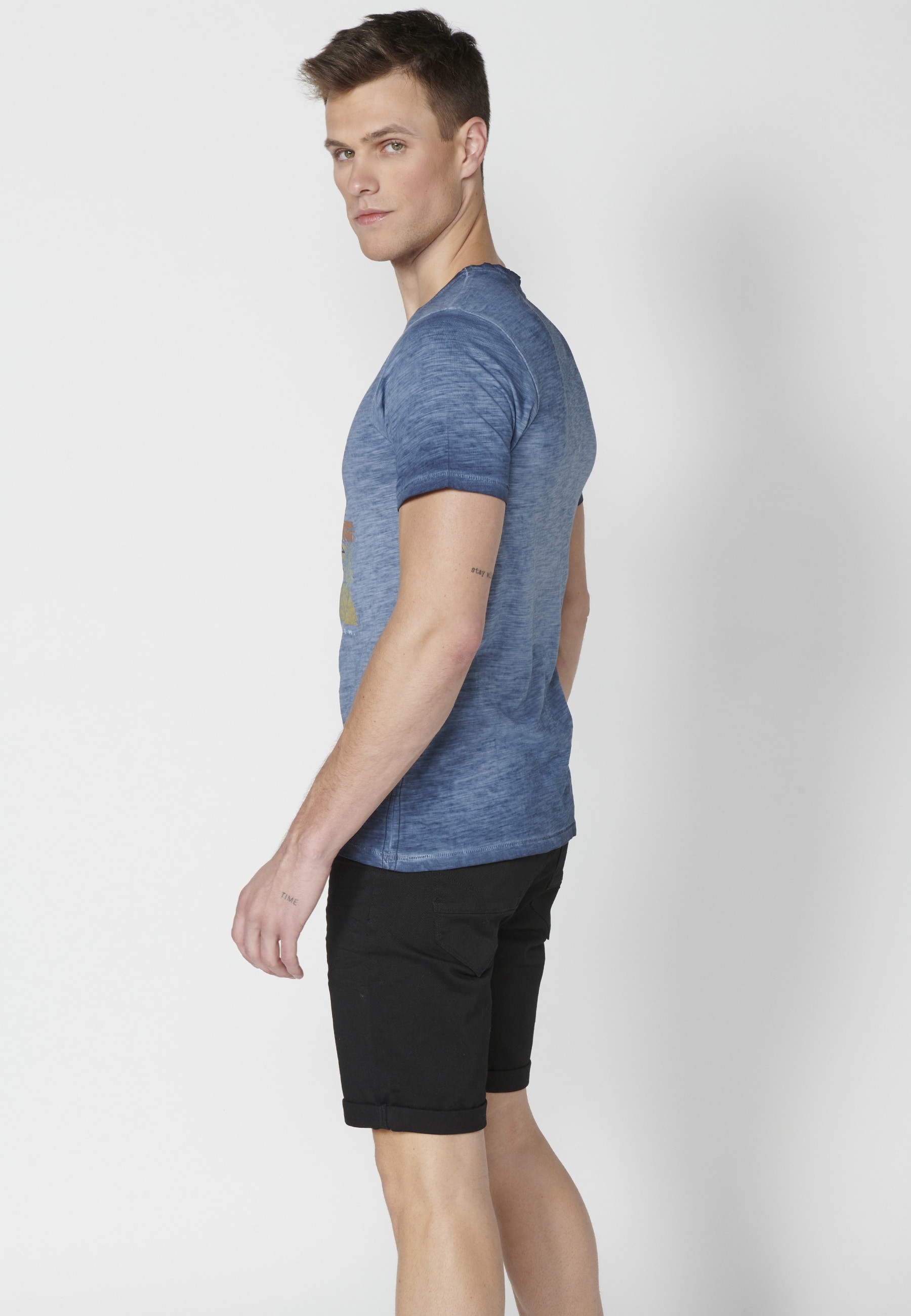 T-shirt à manches courtes en coton indigo pour homme