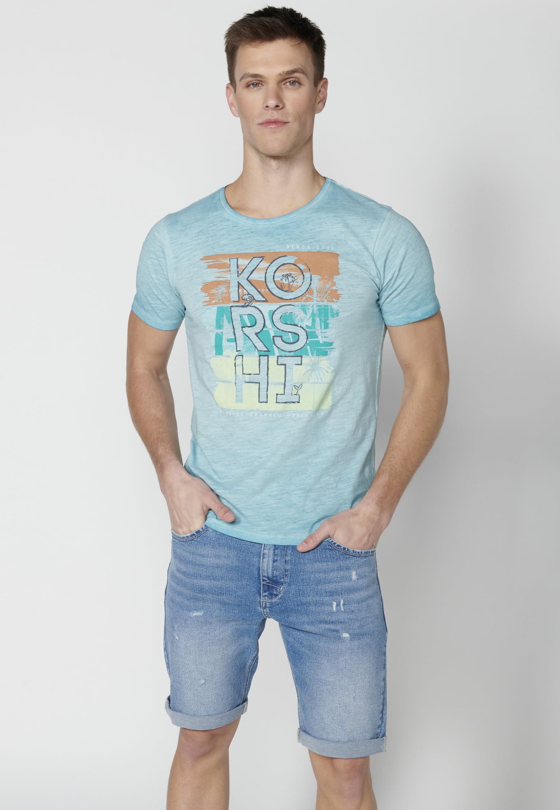 T-shirt à manches courtes en coton couleur menthe pour hommes