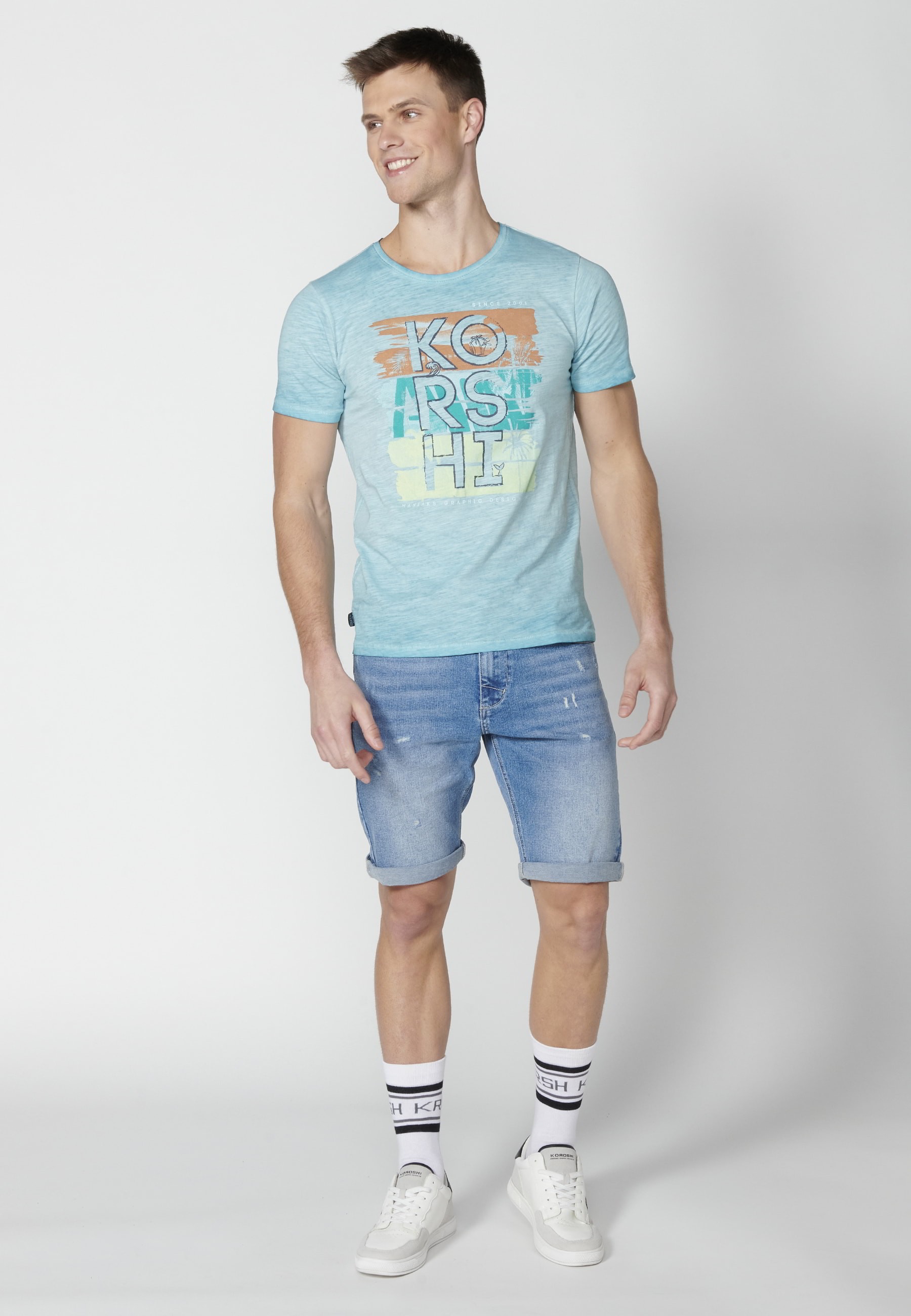 T-shirt à manches courtes en coton couleur menthe pour hommes