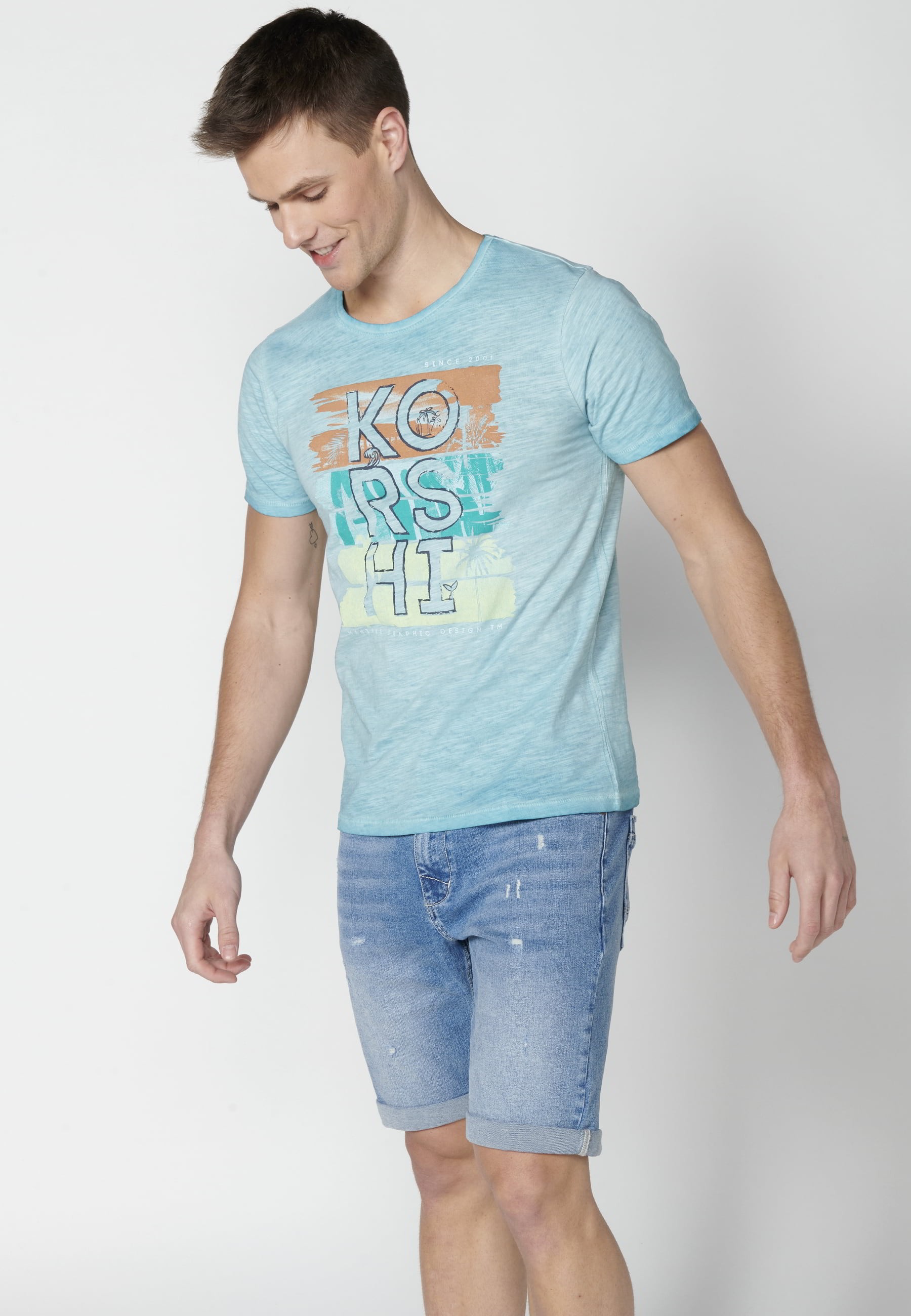 T-shirt à manches courtes en coton couleur menthe pour hommes