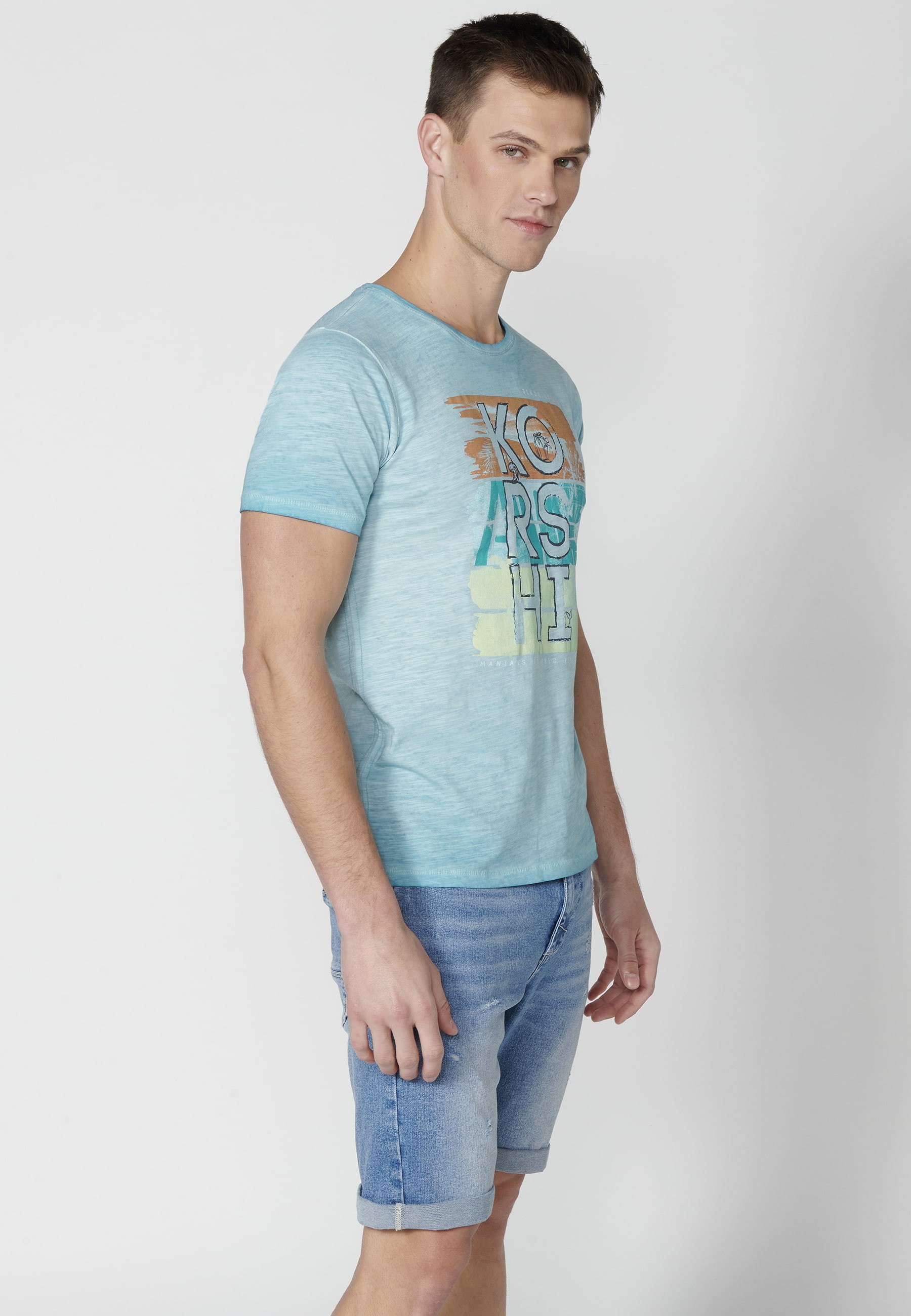 T-shirt à manches courtes en coton couleur menthe pour hommes