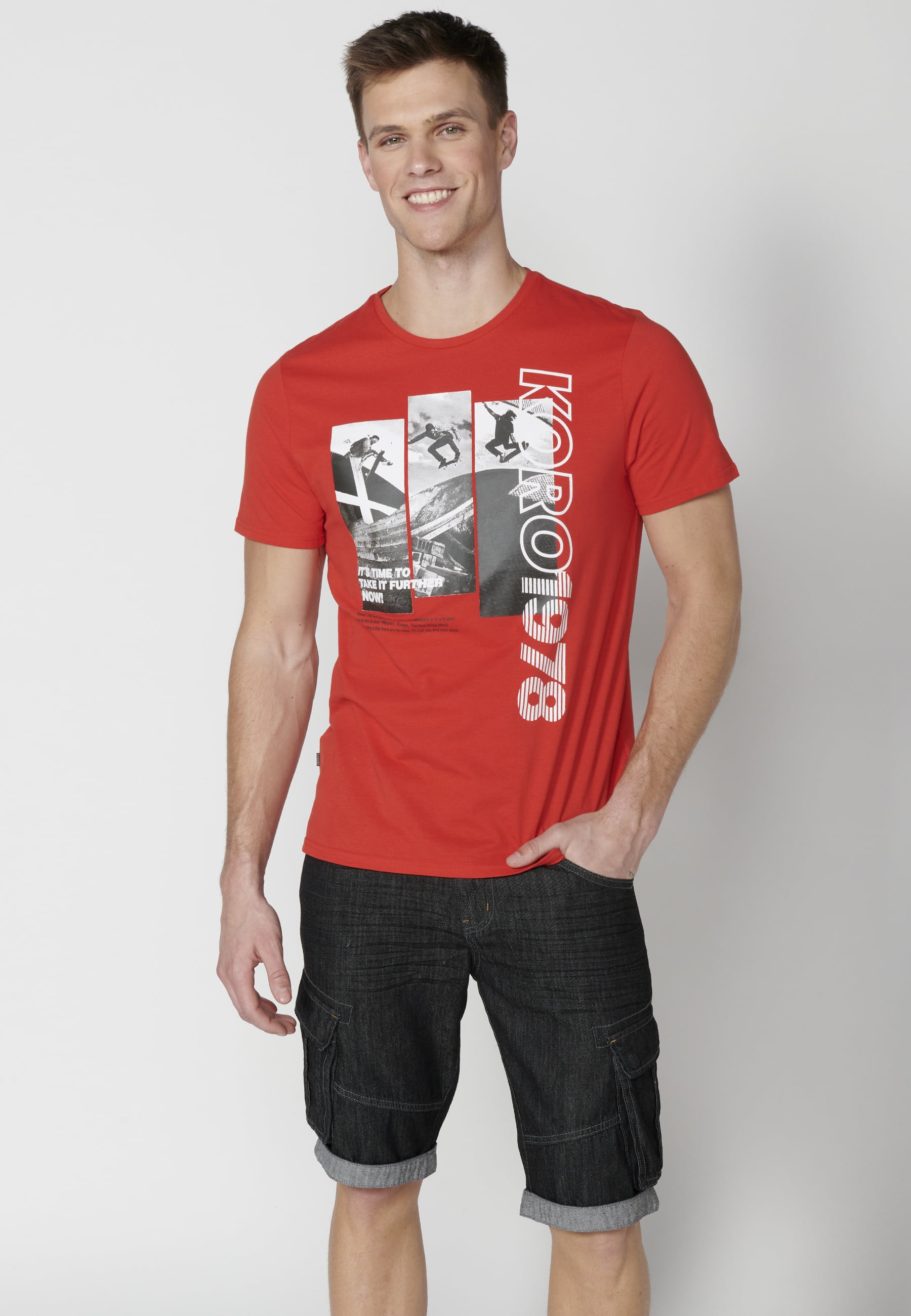 Red Cotton Short Sleeve T-shirt for Men
