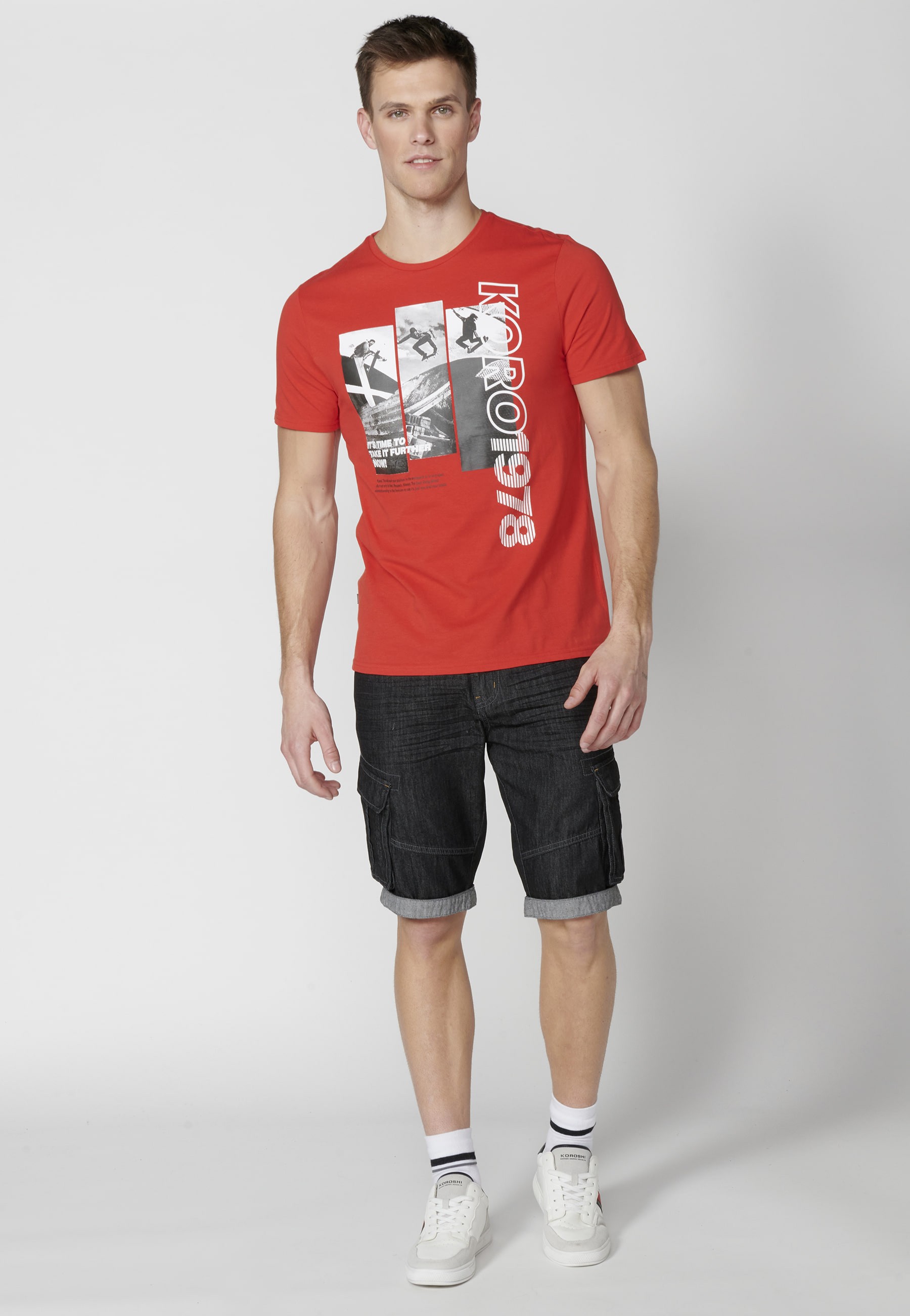 Camiseta de manga corta de Algodón color Rojo para Hombre