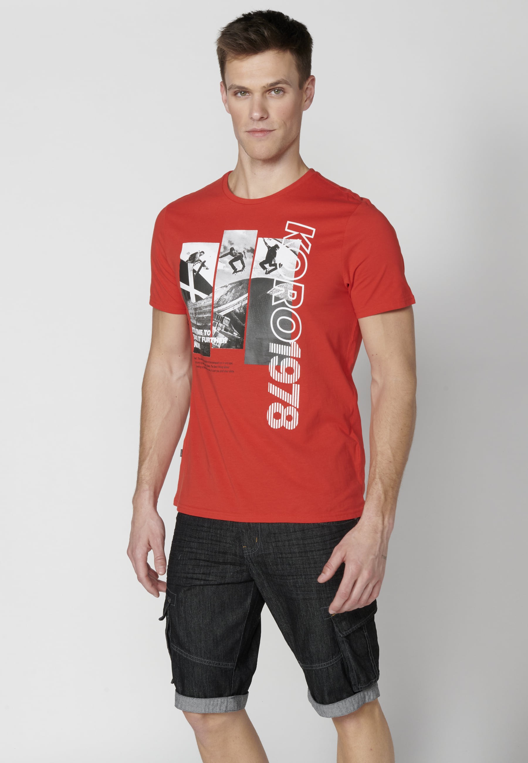 T-shirt à manches courtes en coton rouge pour homme