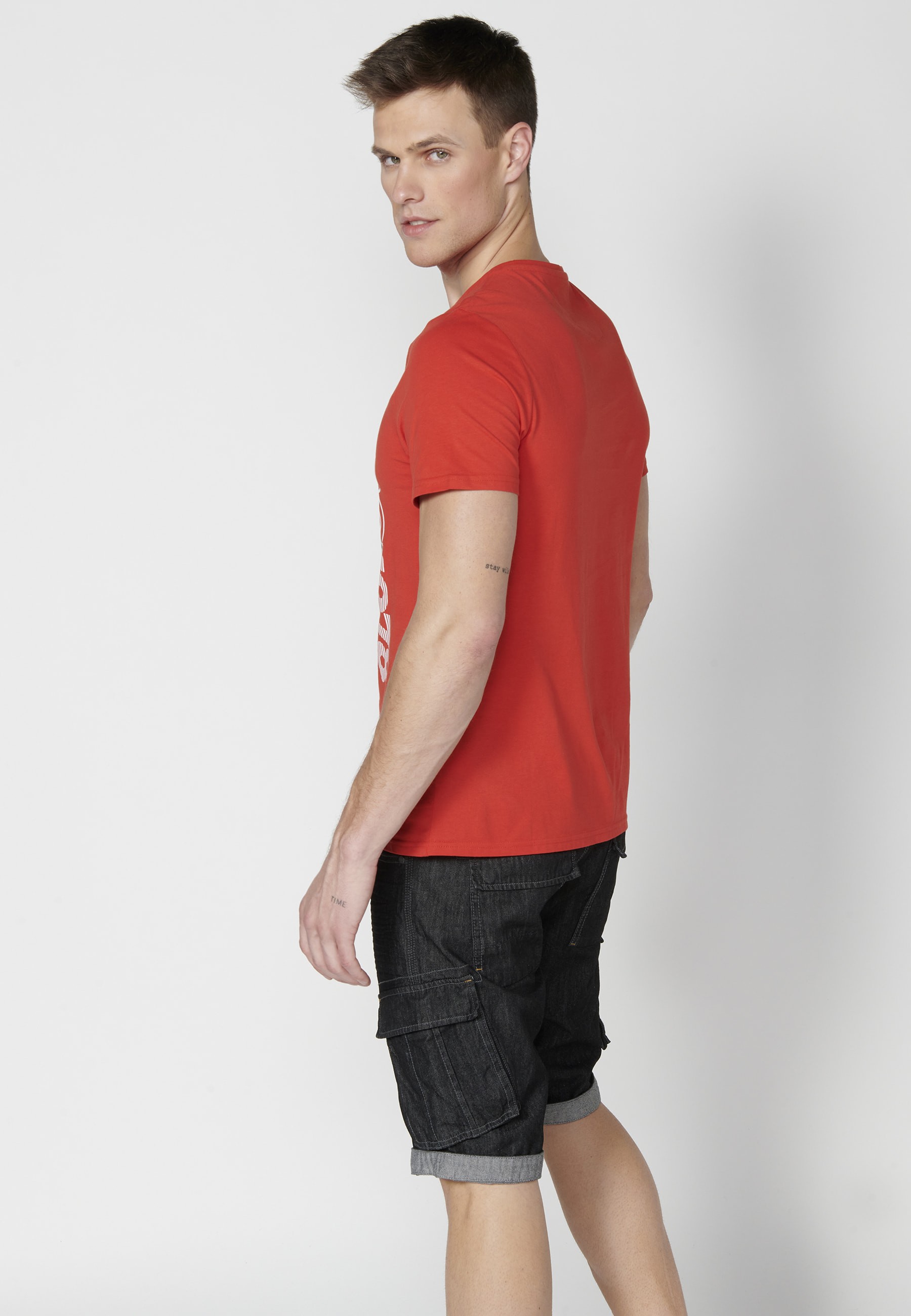 Rotes Kurzarm-T-Shirt aus Baumwolle für Herren