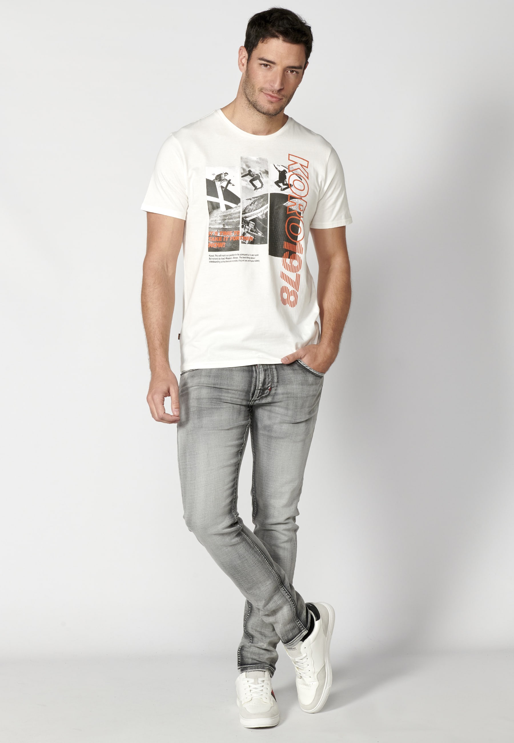 Ecru Cotton Short Sleeve T-shirt for Men 1