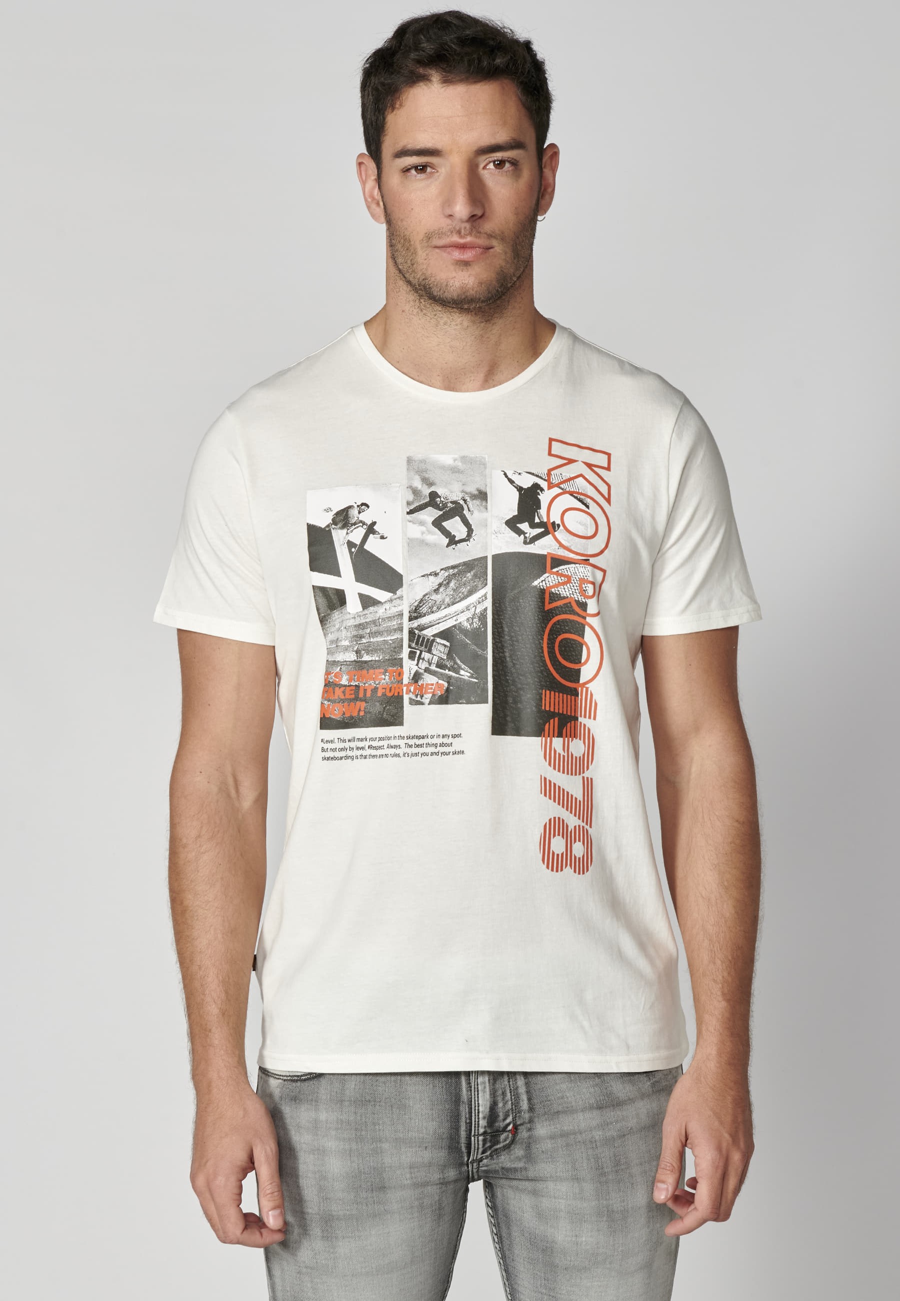 Ecru Cotton Short Sleeve T-shirt for Men 2