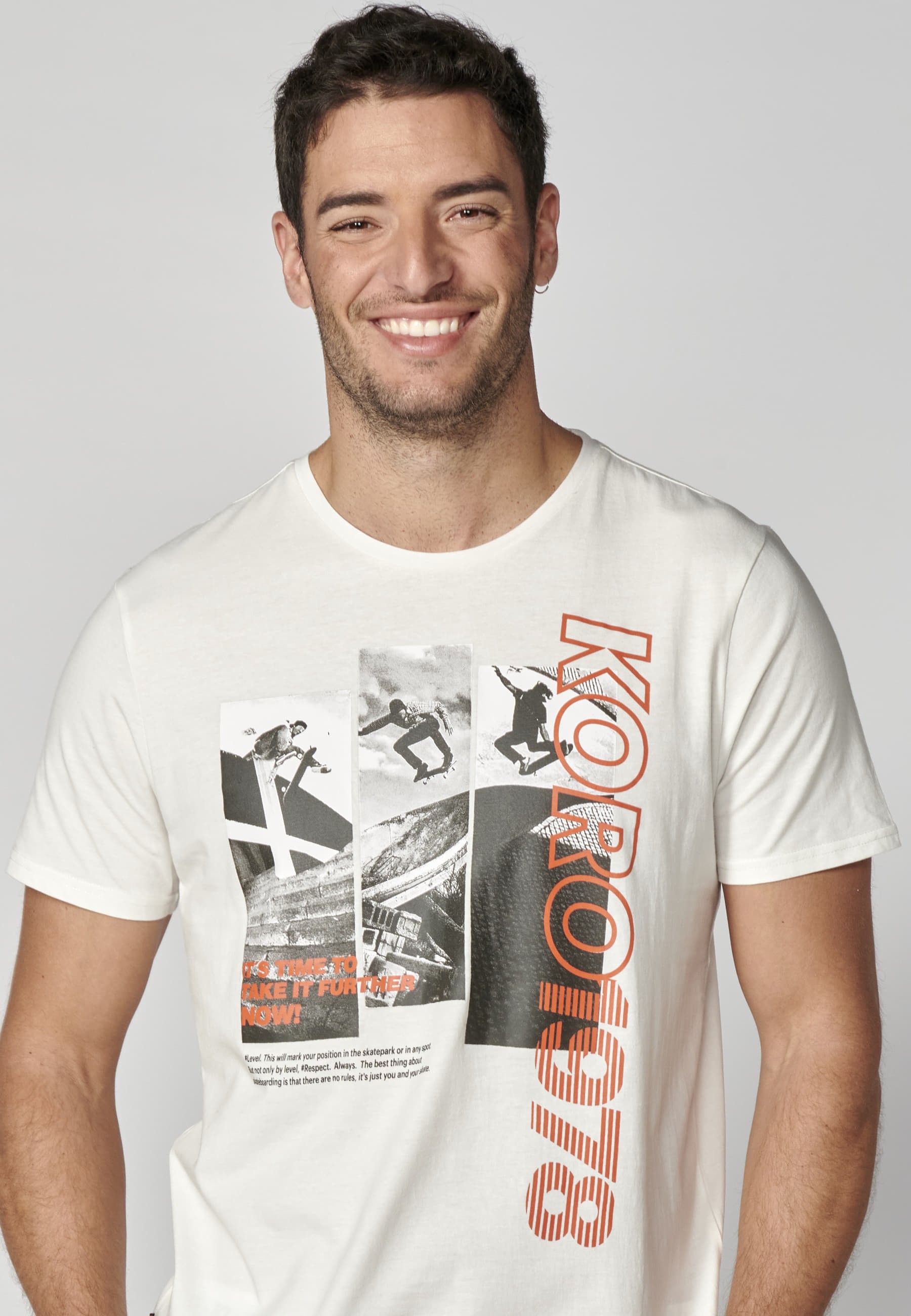 Ecru Cotton Short Sleeve T-shirt for Men 3