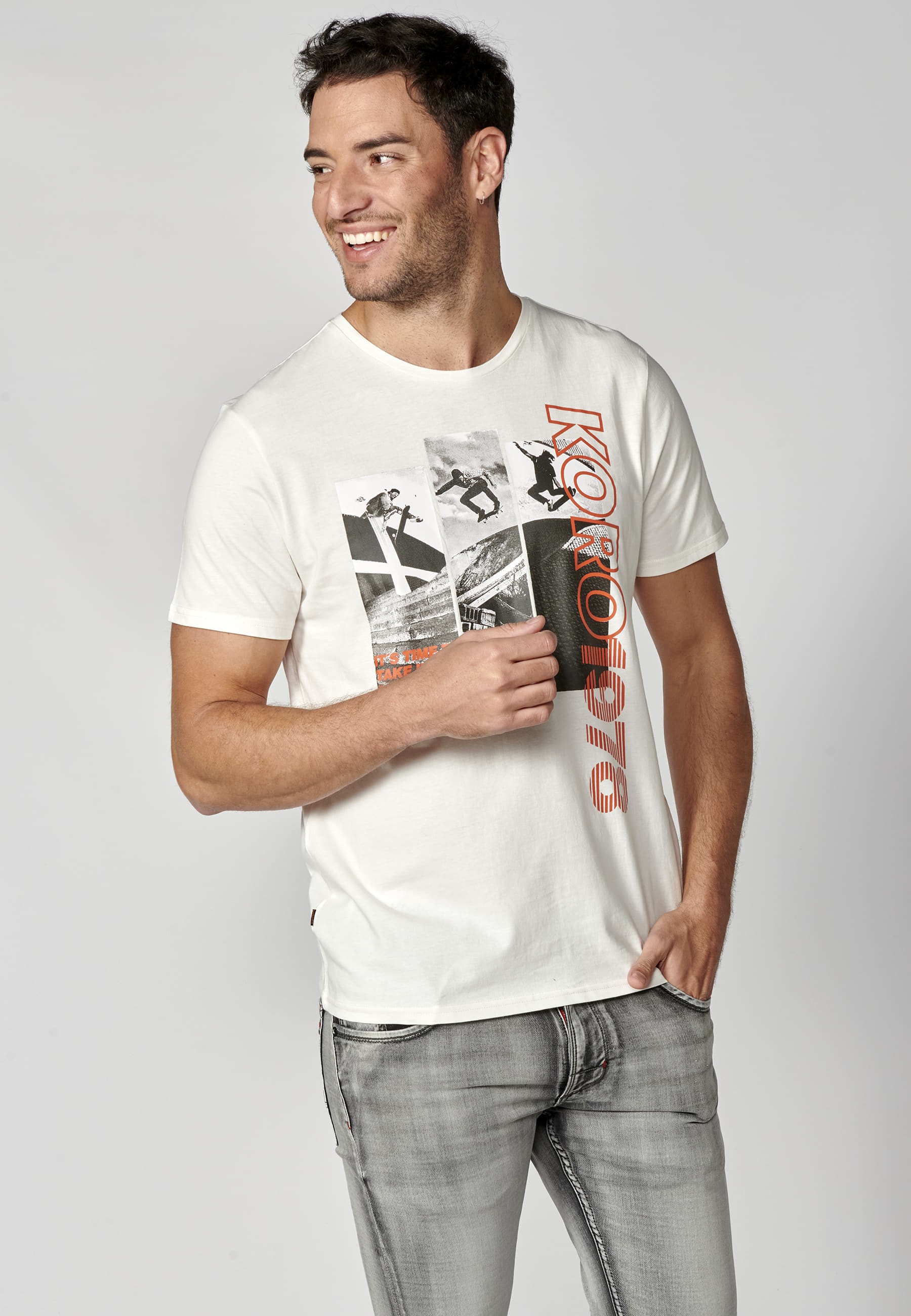 Ecru Cotton Short Sleeve T-shirt for Men 6