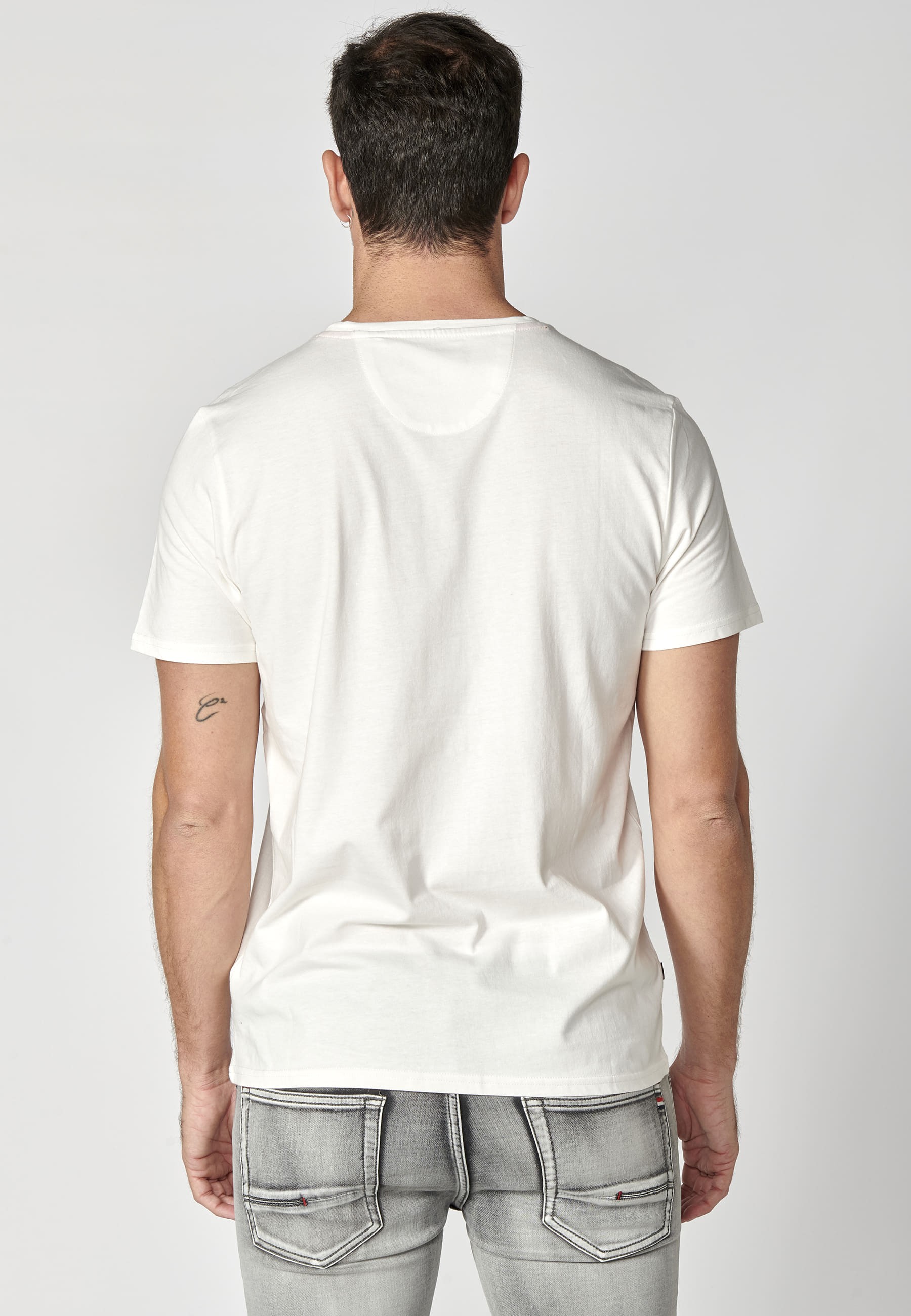 Ecrufarbenes Kurzarm-T-Shirt aus Baumwolle für Herren 7