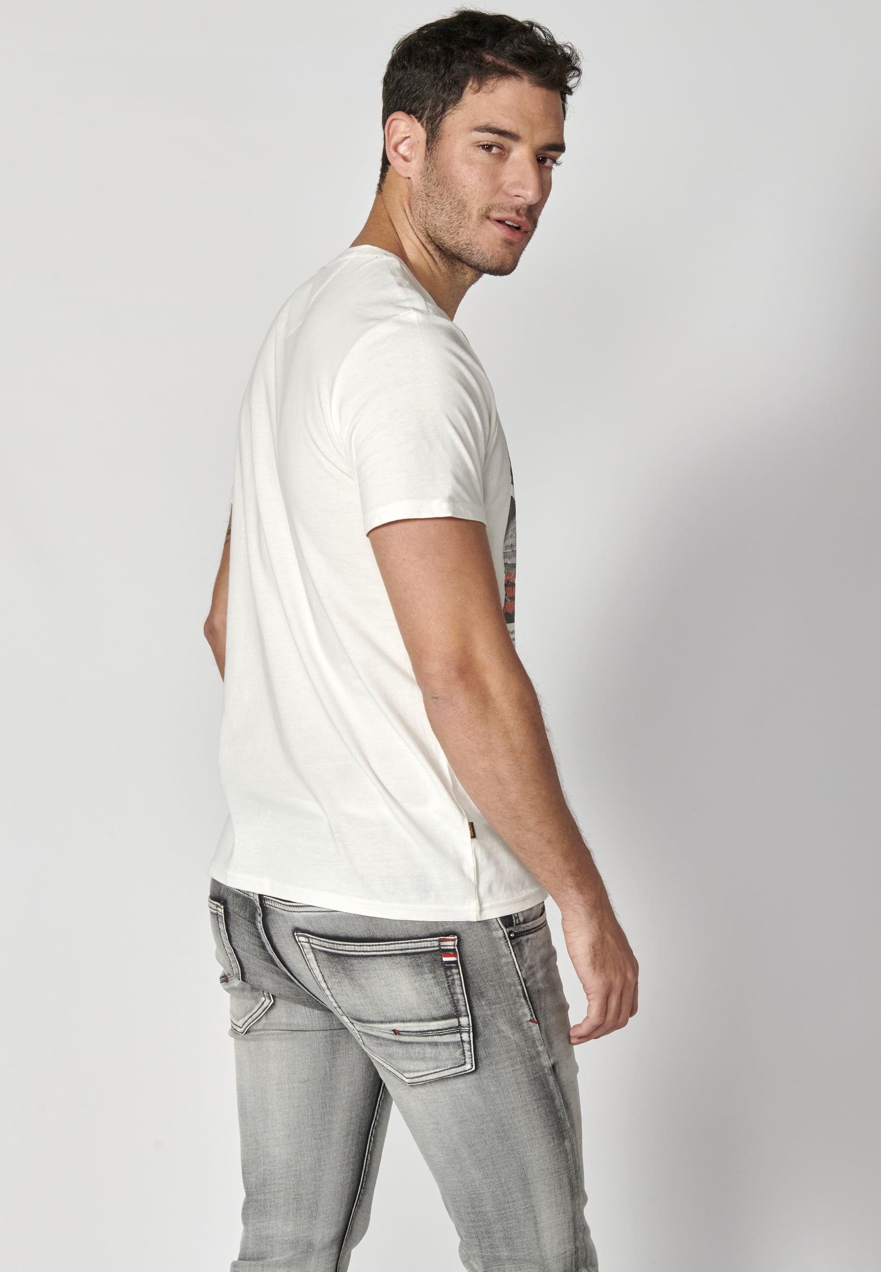 Ecru Cotton Short Sleeve T-shirt for Men 4