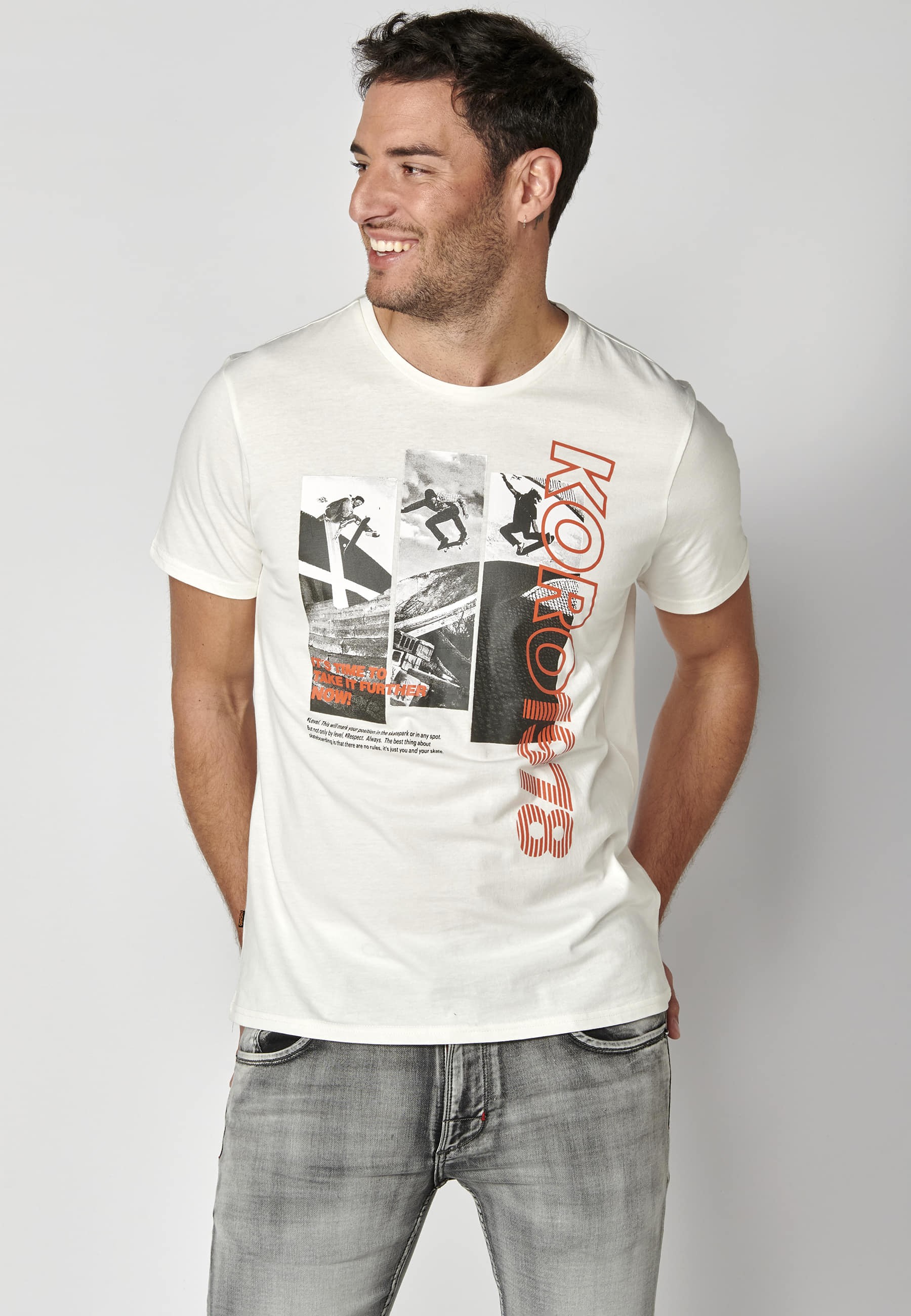 Ecru Cotton Short Sleeve T-shirt for Men 5