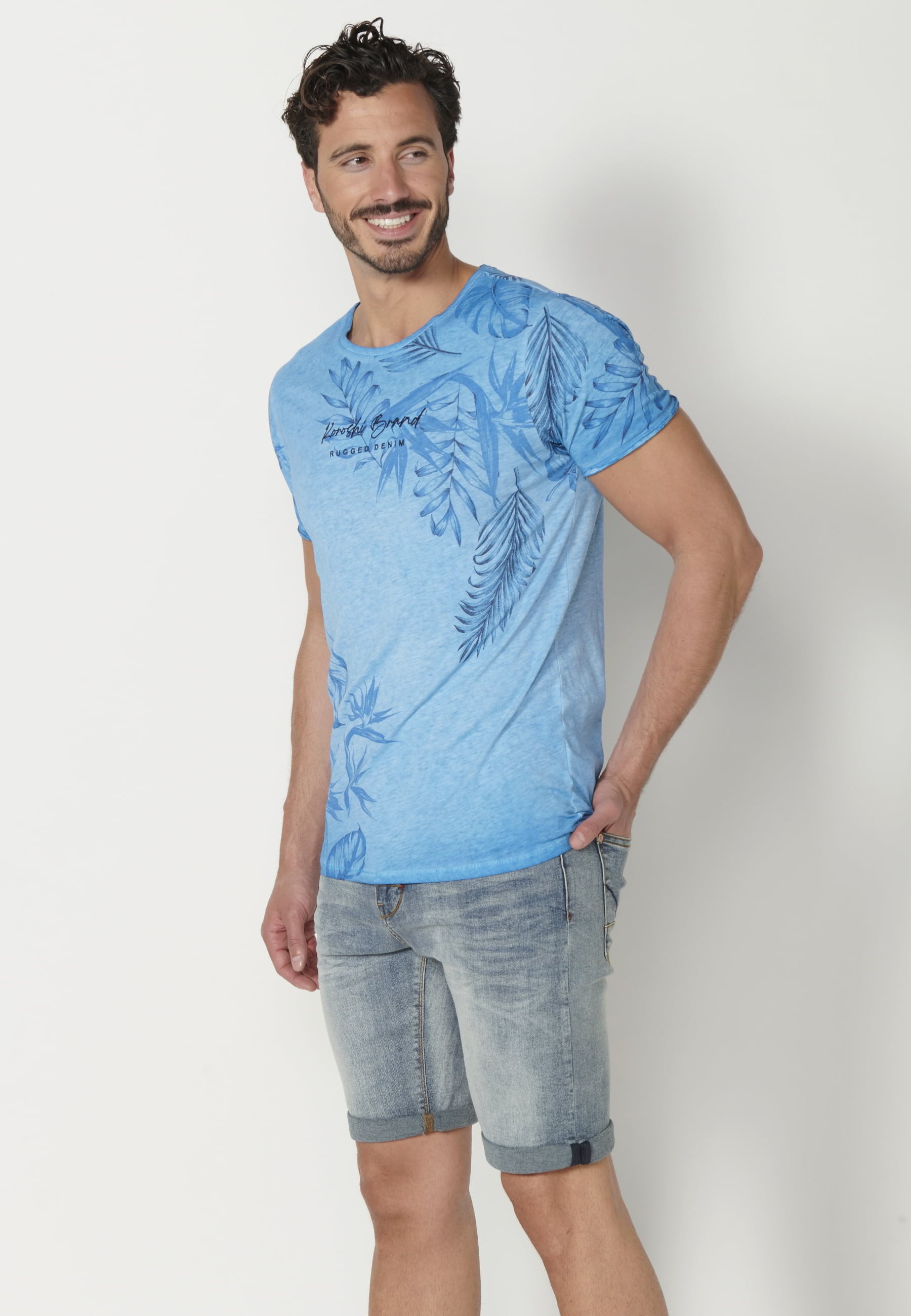 Camiseta manga corta de Algodón color Azul para Hombre