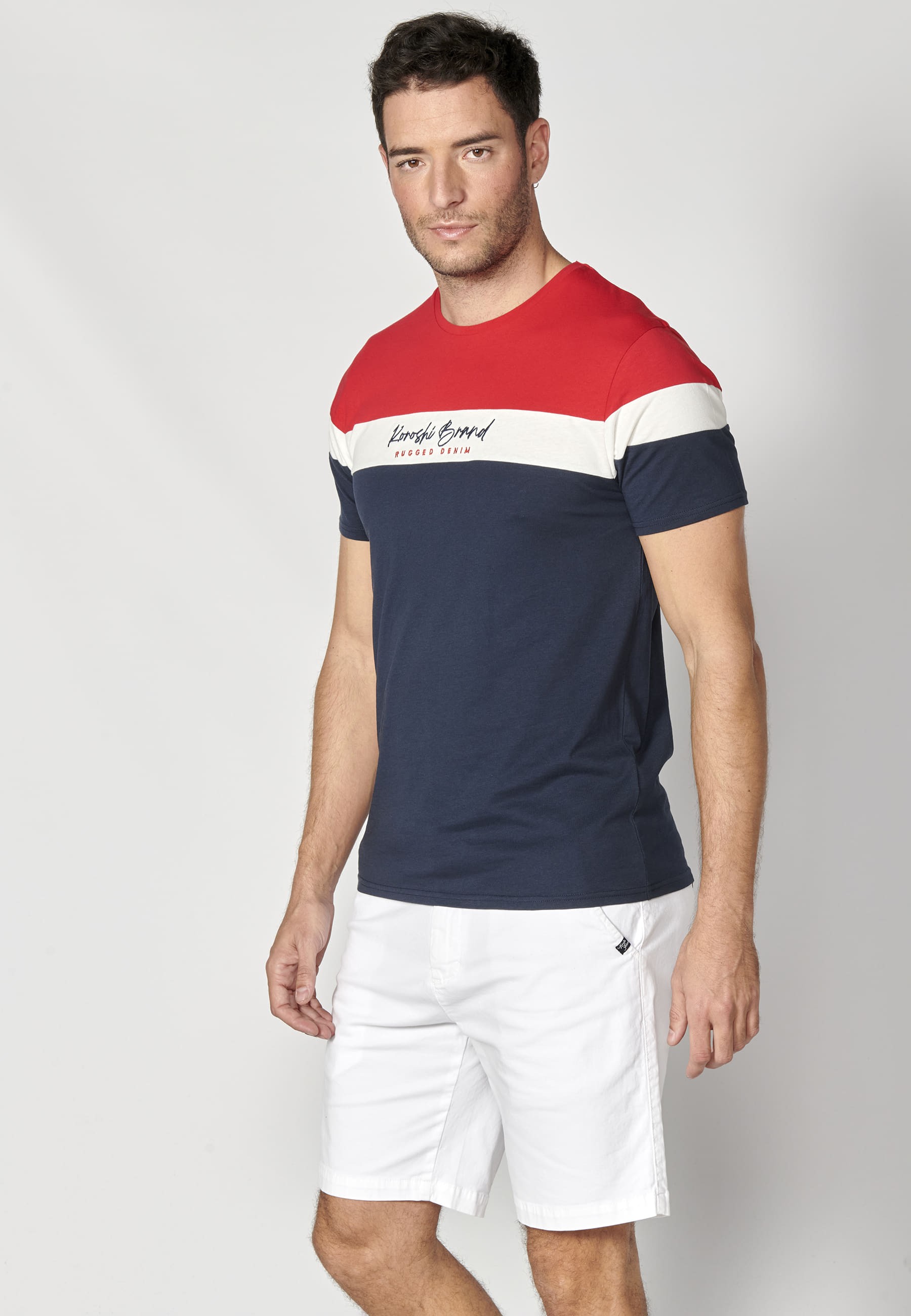 Red Striped Cotton Short Sleeve T-shirt for Men