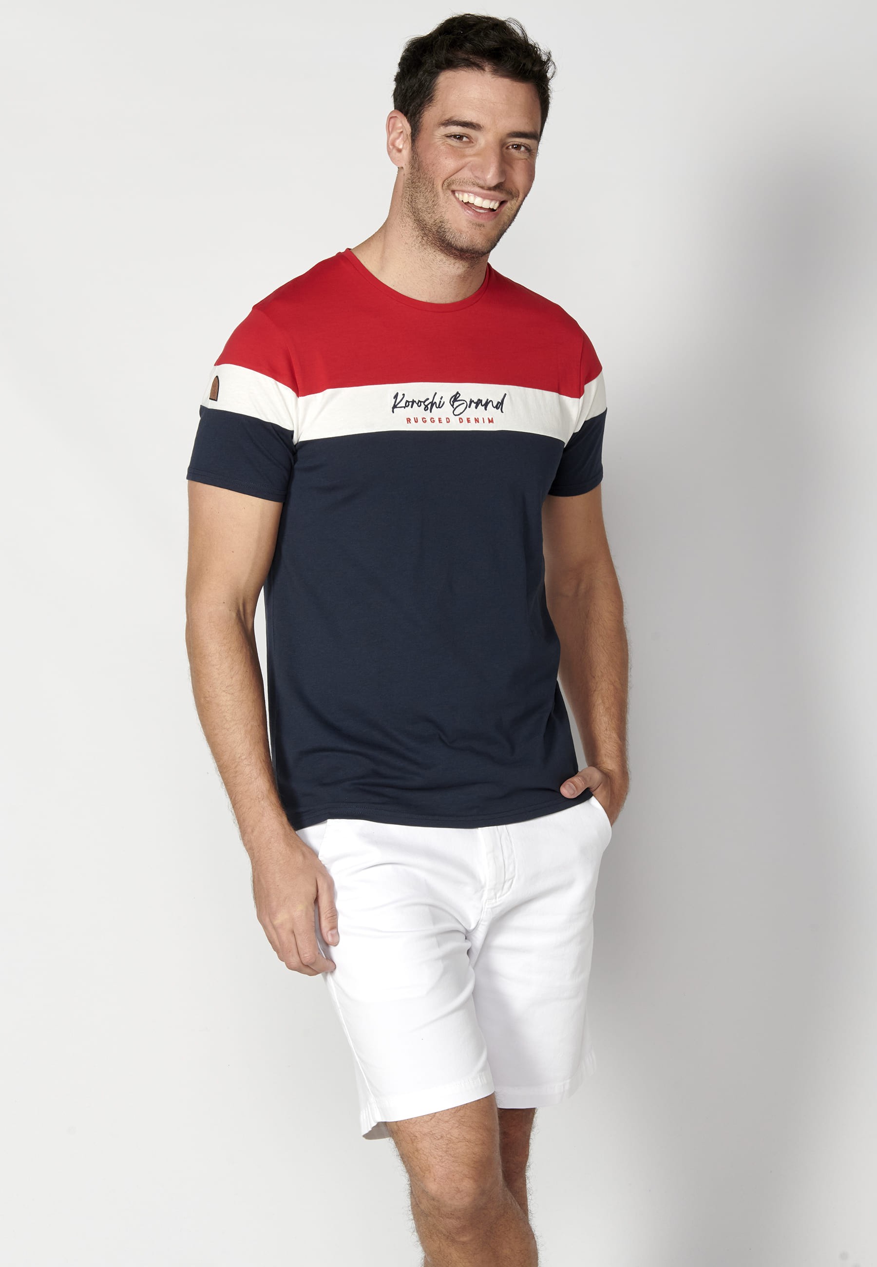 T-shirt à manches courtes en coton rayé rouge pour homme