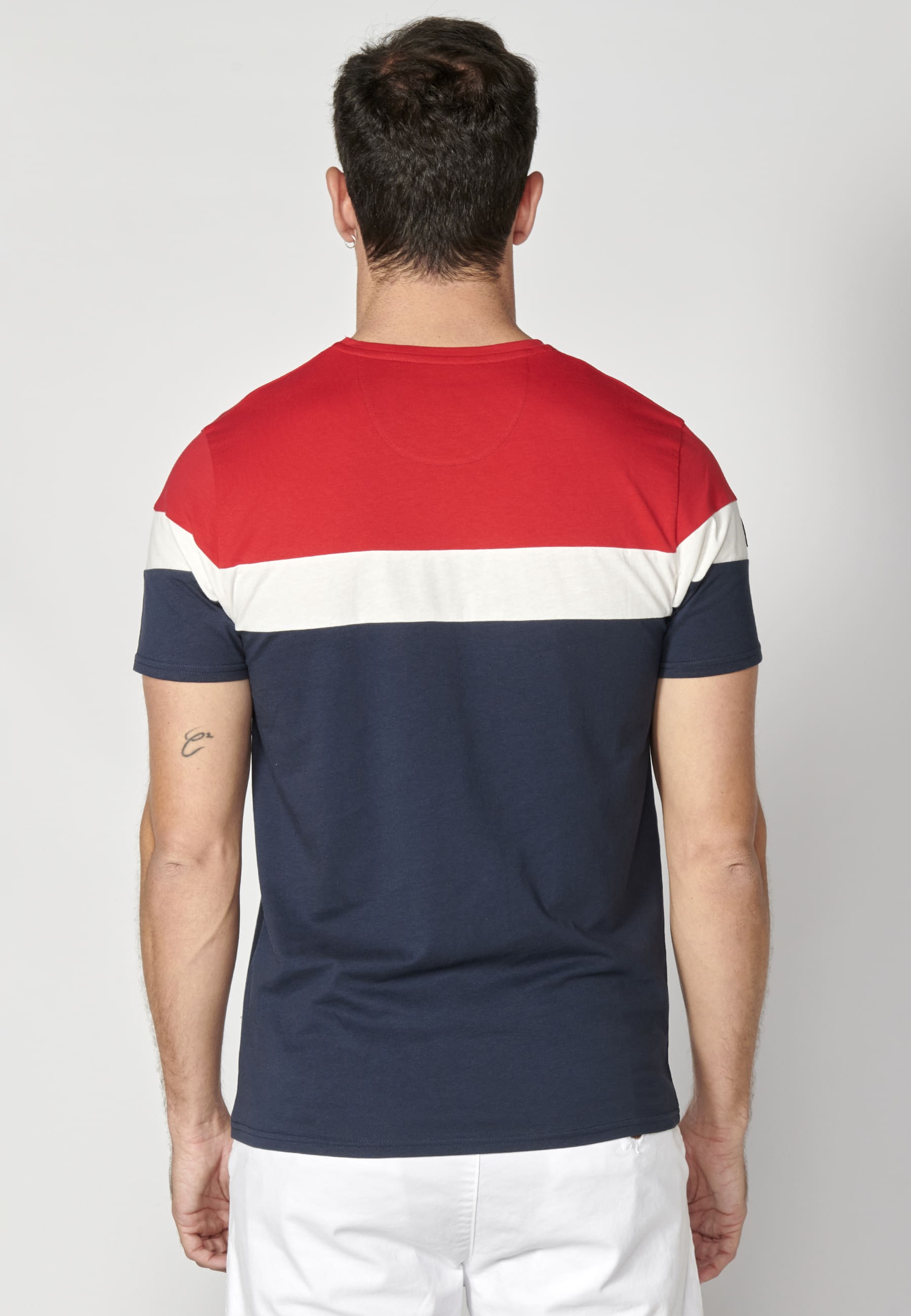 Camiseta manga corta de Algodón a rayas color Rojo para Hombre