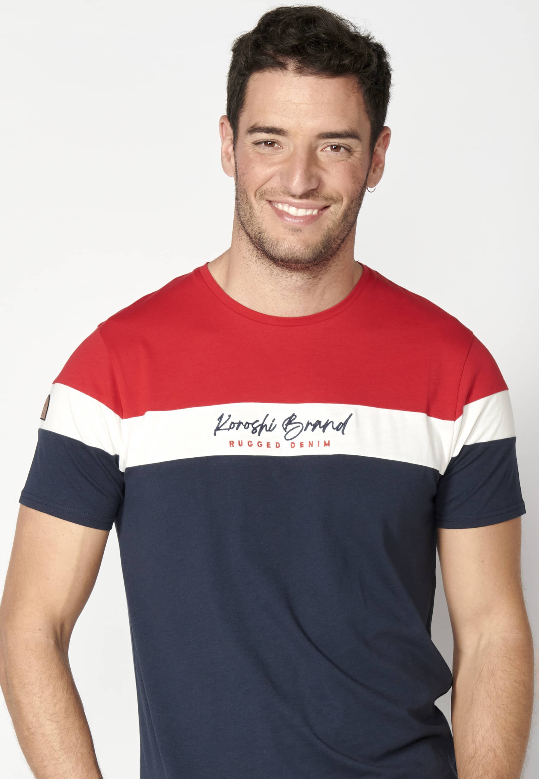 Red Striped Cotton Short Sleeve T-shirt for Men