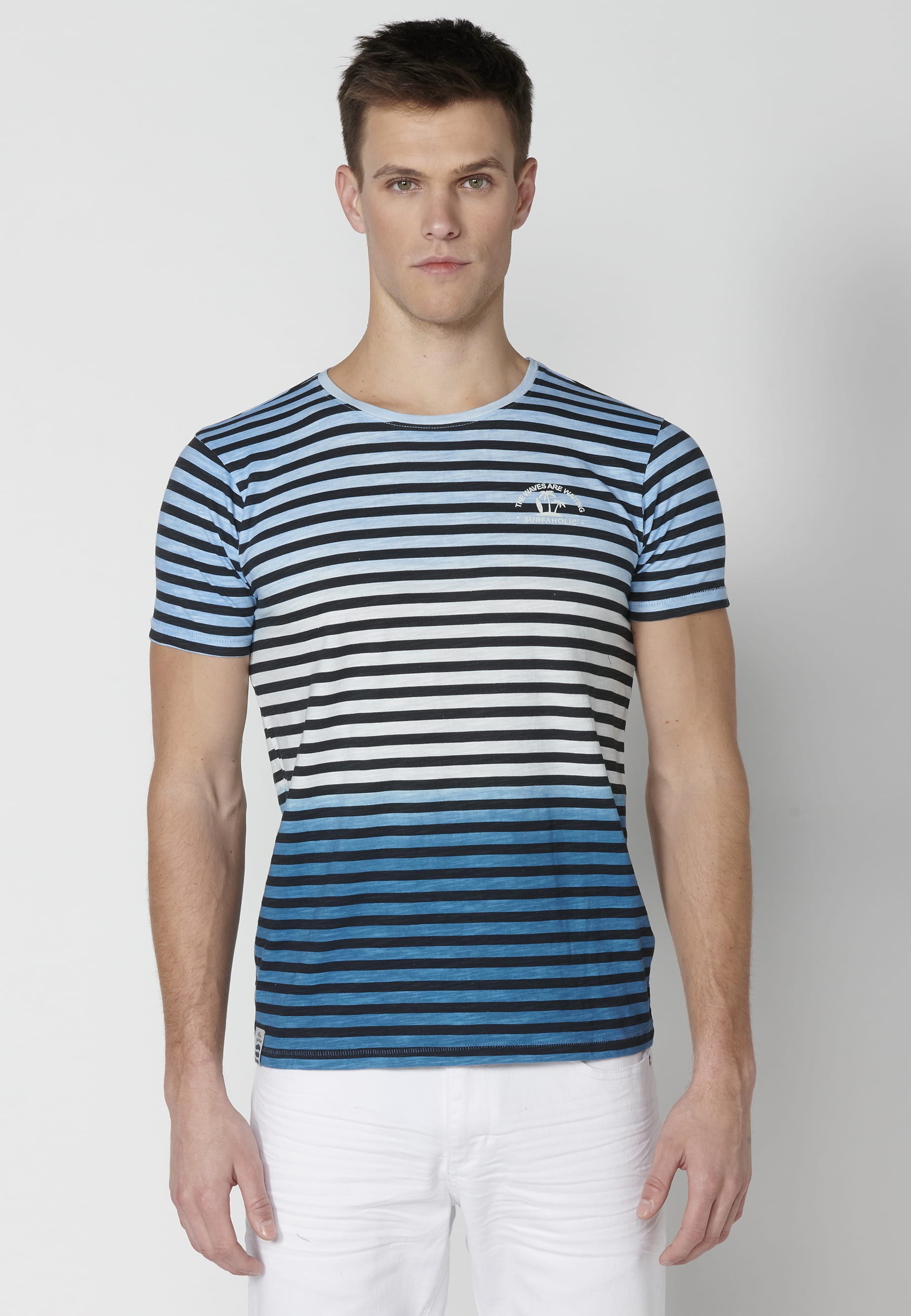 Short-sleeved Blue Cotton T-shirt for Men