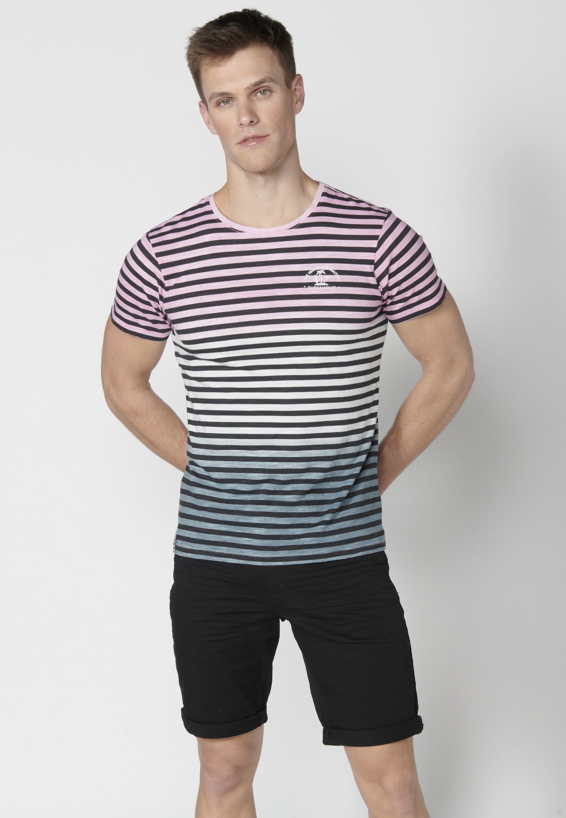 Rosa Kurzarm-T-Shirt aus Baumwolle für Herren