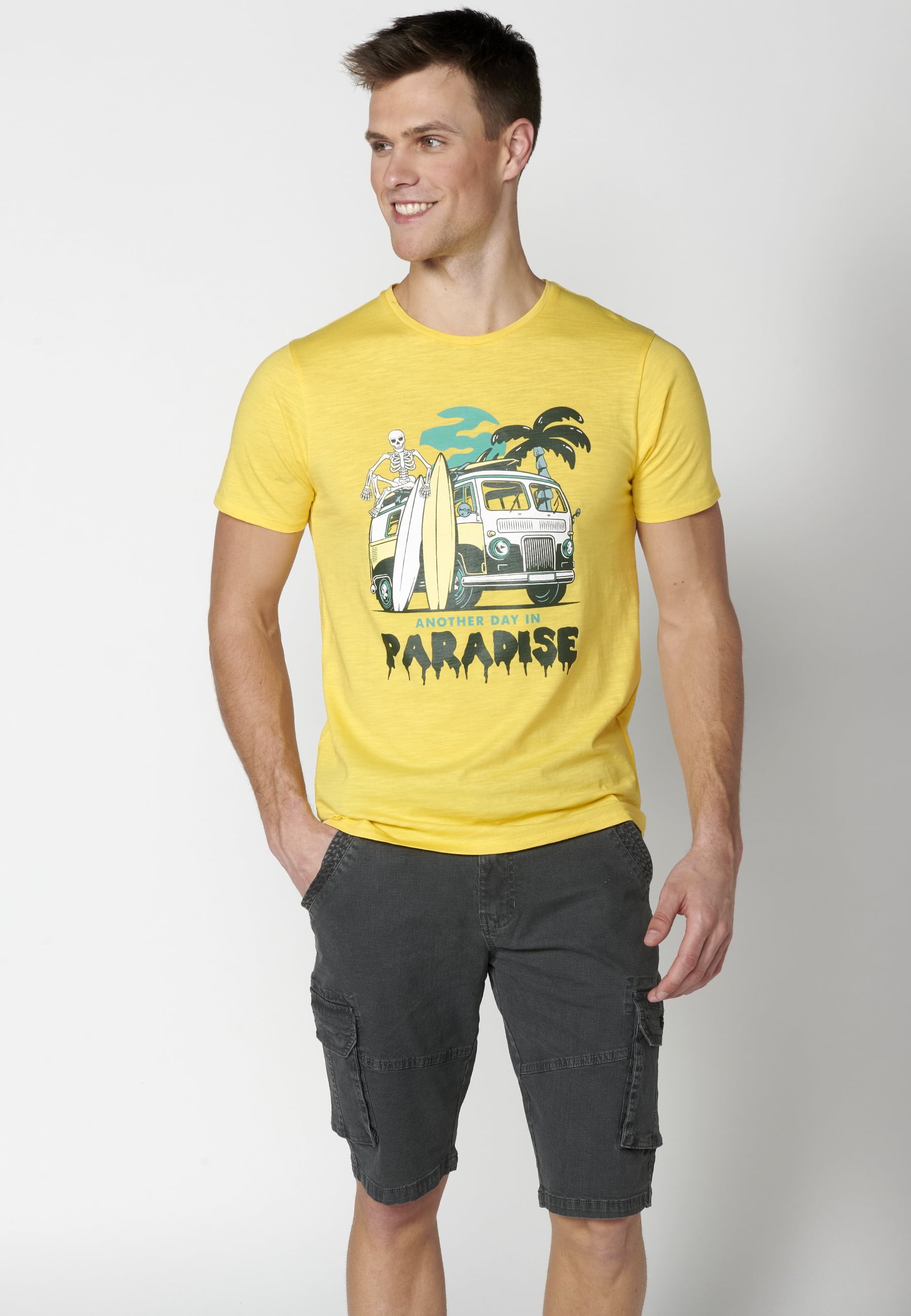 Gelbes Kurzarm-T-Shirt aus Baumwolle für Herren