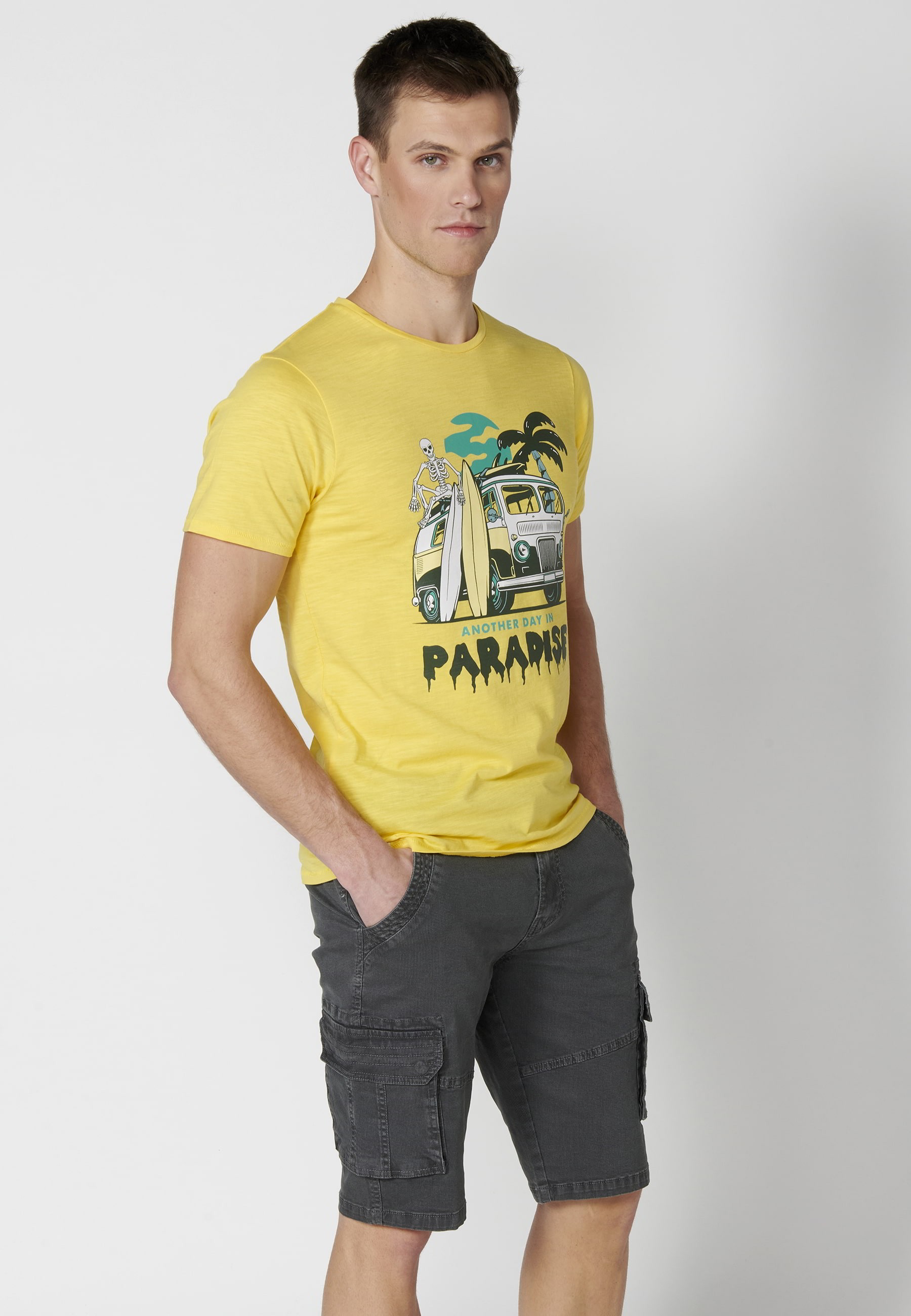 Gelbes Kurzarm-T-Shirt aus Baumwolle für Herren