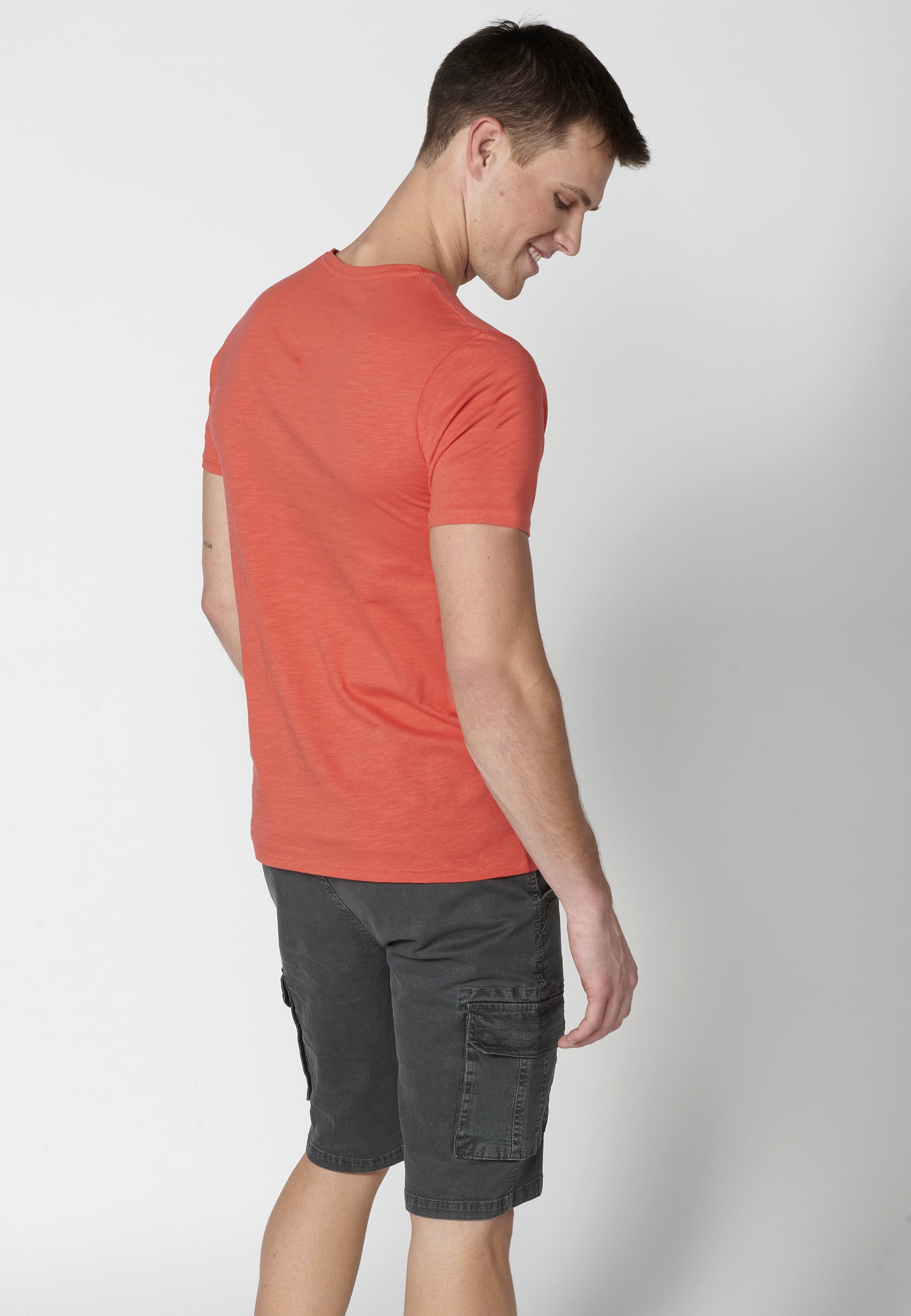 Camiseta de manga corta de Algodón color Coral para Hombre