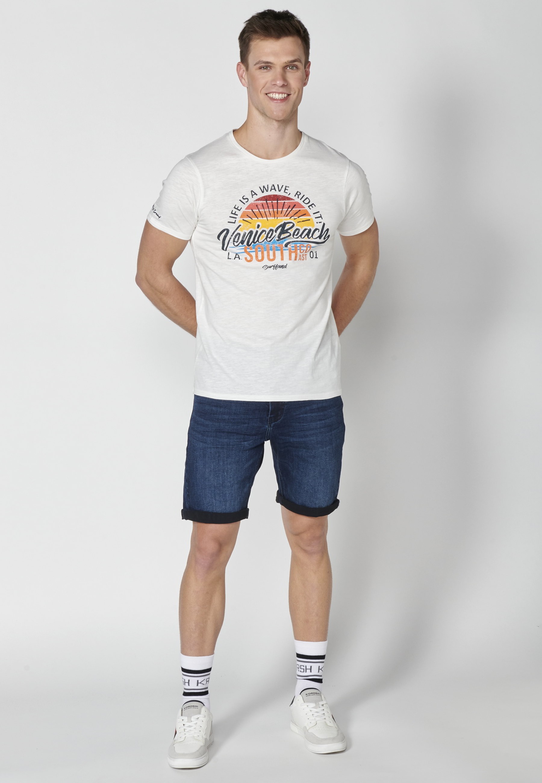 Ecru Cotton Short Sleeve T-shirt for Men