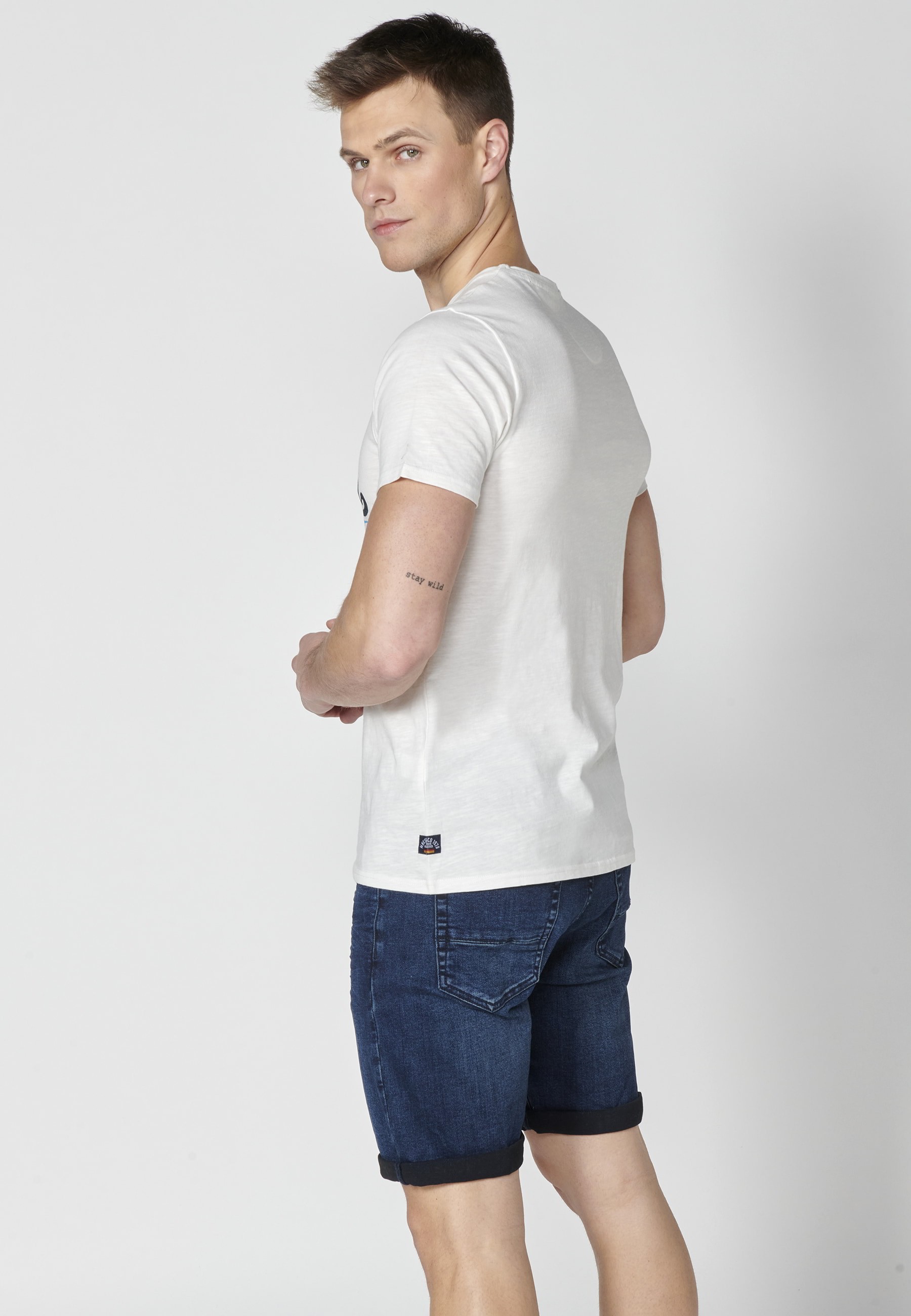 Ecru Cotton Short Sleeve T-shirt for Men