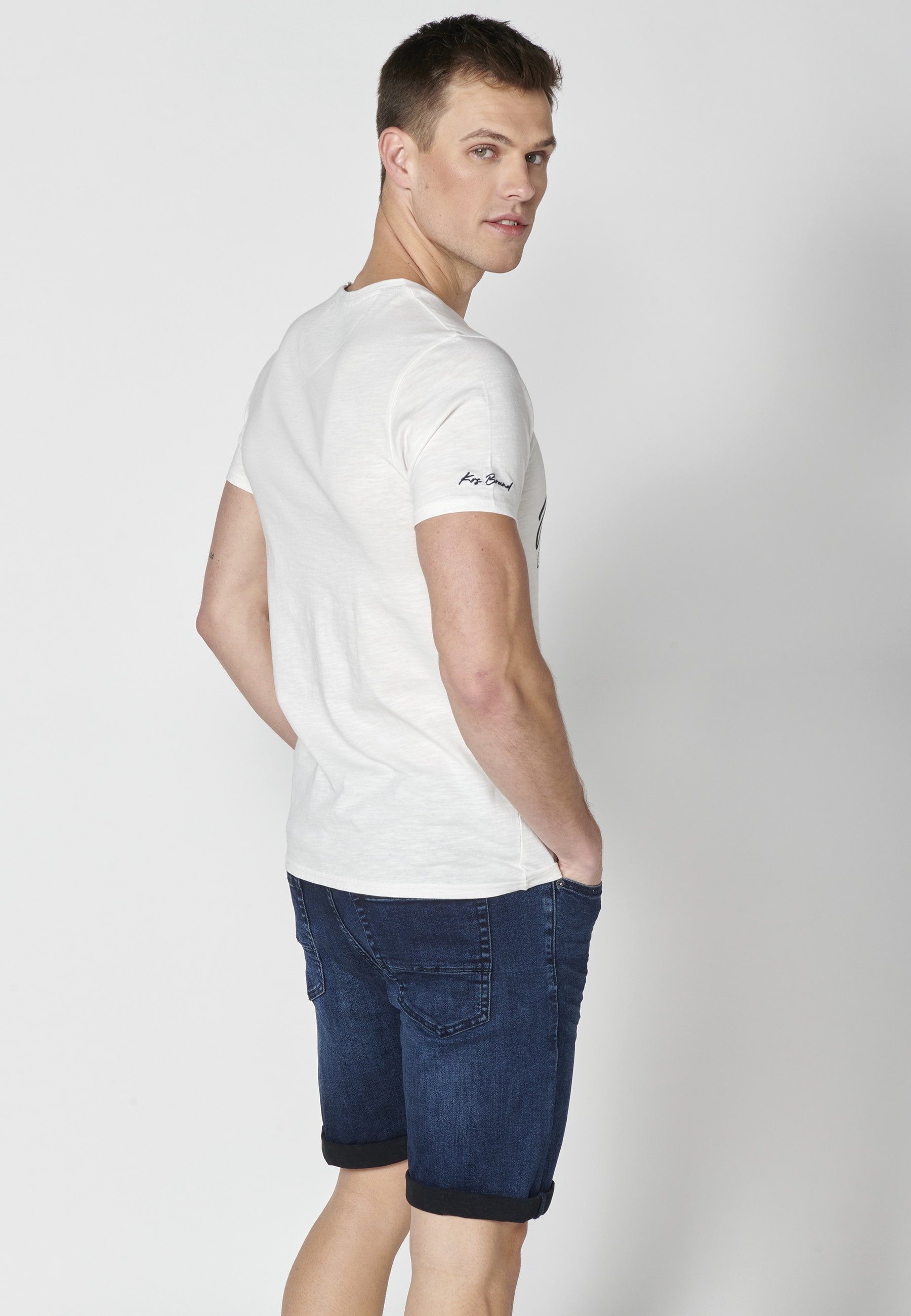 T-shirt à manches courtes en coton écru pour homme