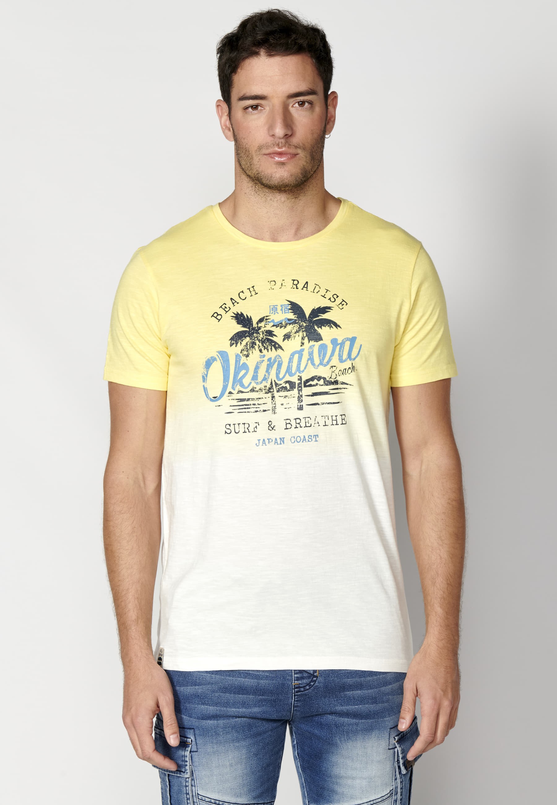 Yellow Cotton Short Sleeve T-shirt for Men