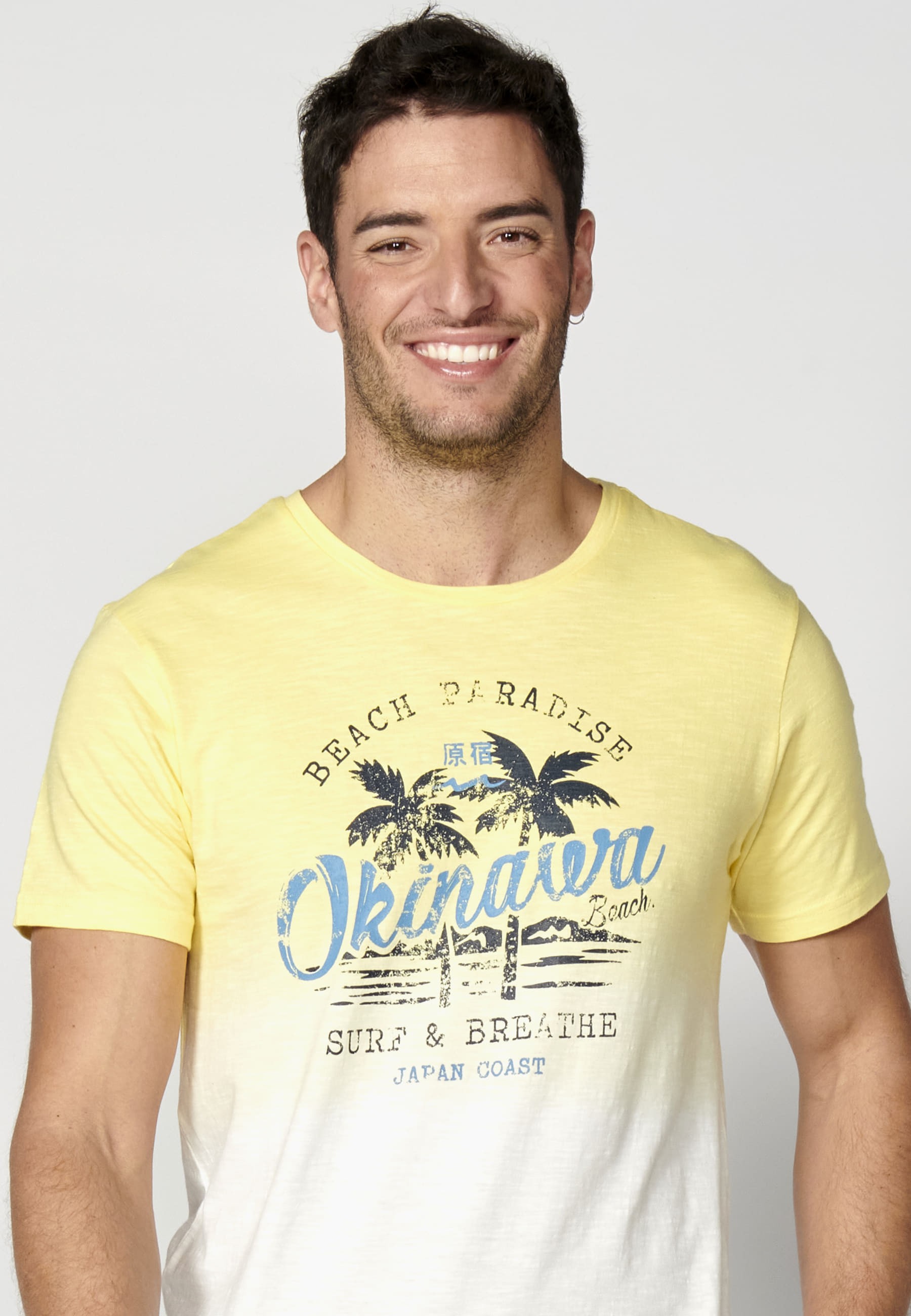 Camiseta de manga corta de algodón color Amarillo para Hombre