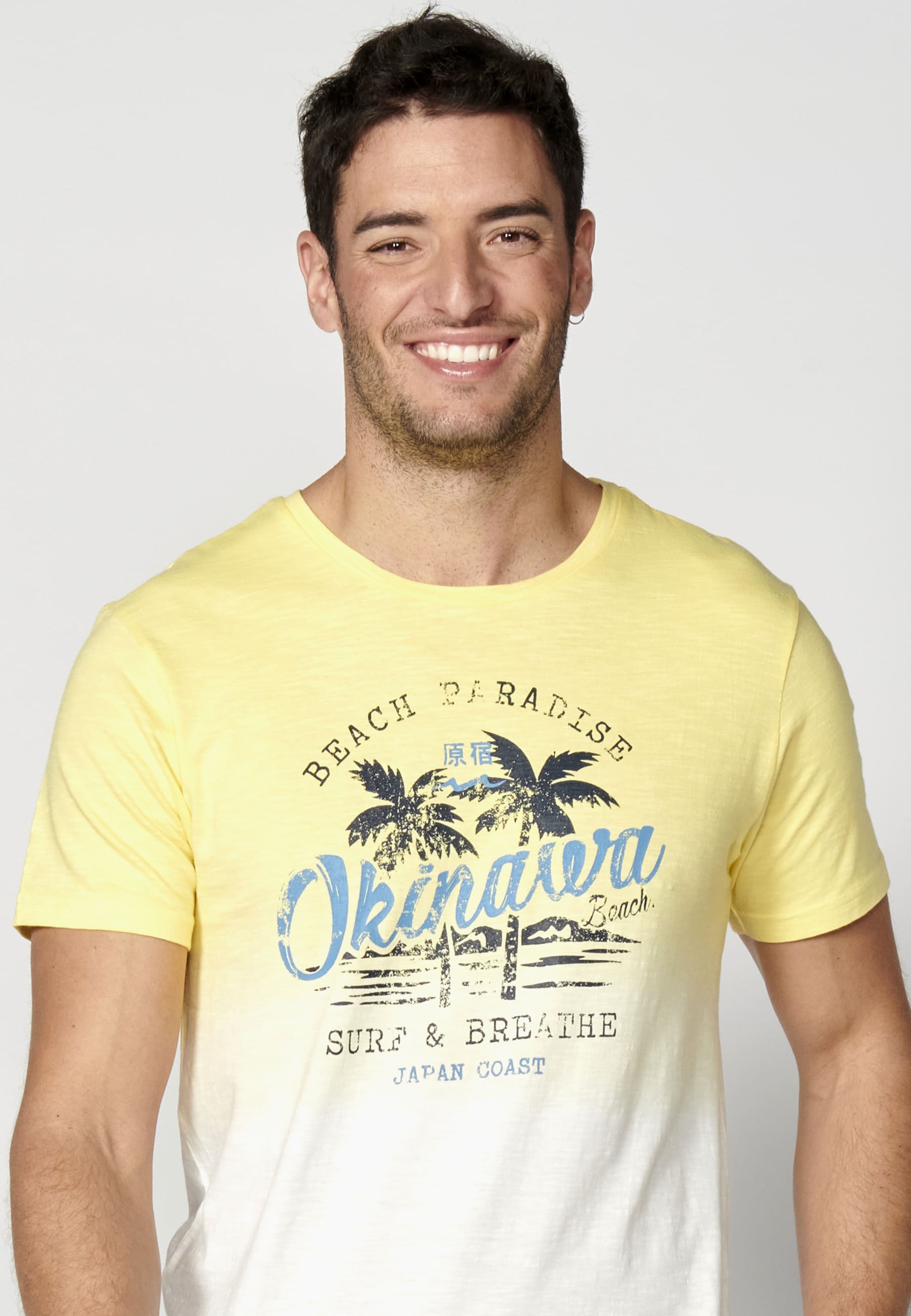 Yellow Cotton Short Sleeve T-shirt for Men