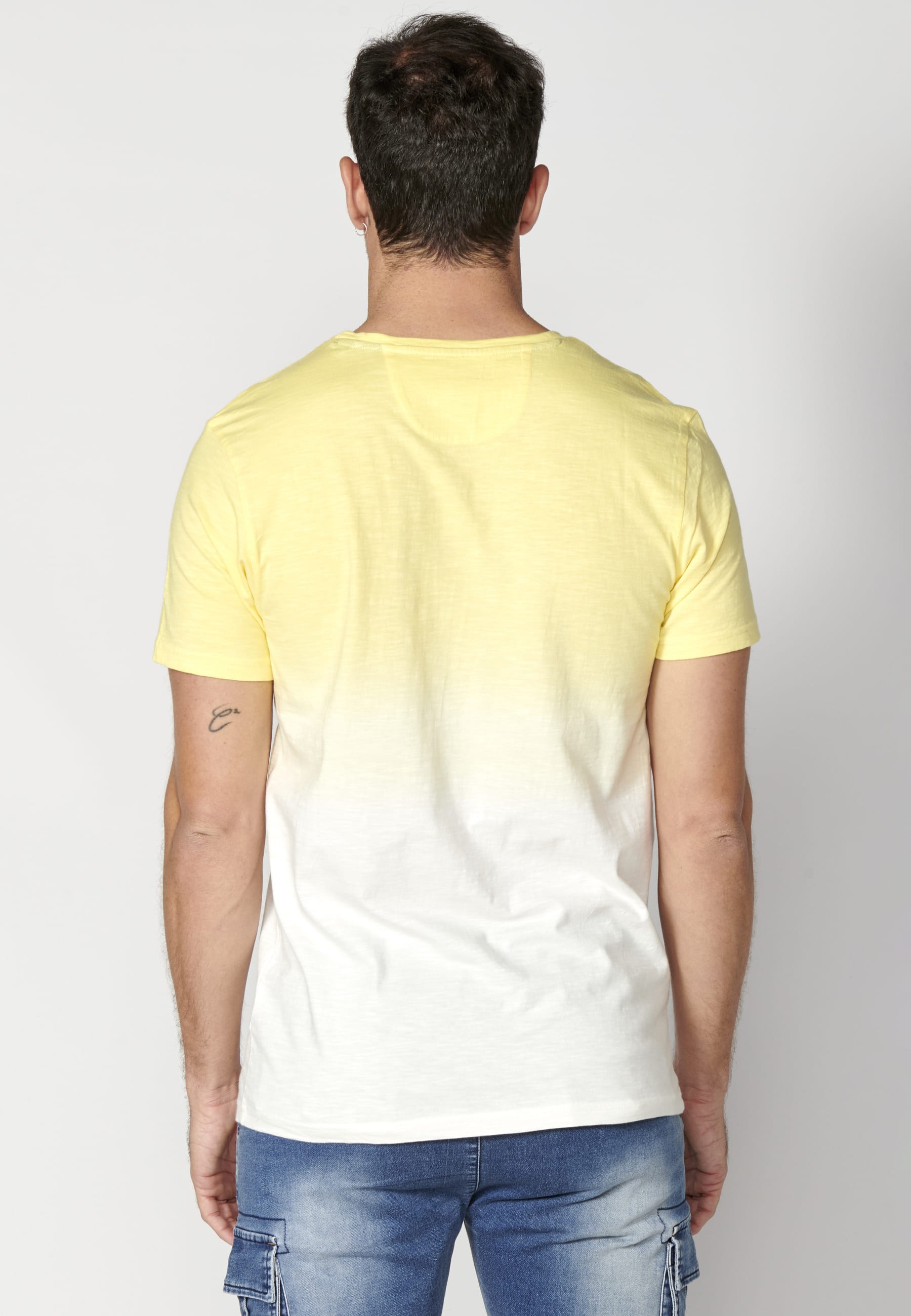 Yellow Cotton Short Sleeve T-shirt for Men