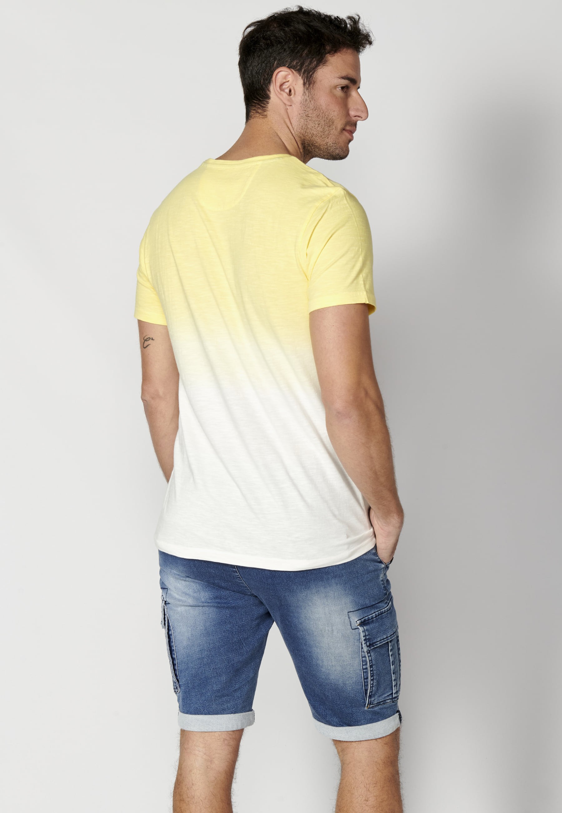 Yellow Cotton Short Sleeve T-shirt for Men