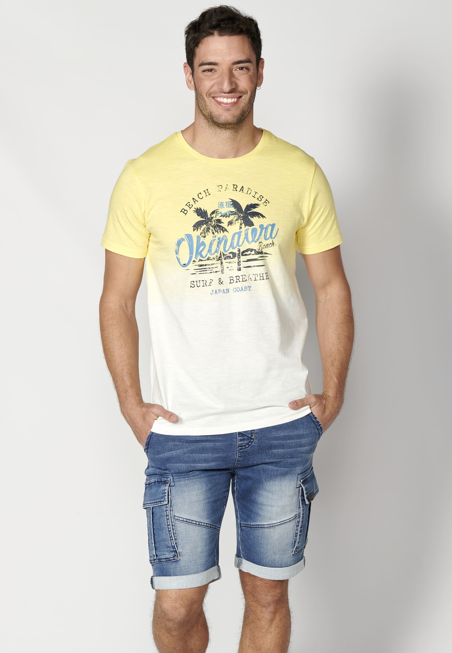Camiseta de manga corta de algodón color amarillo para hombre | Ropa Casual
