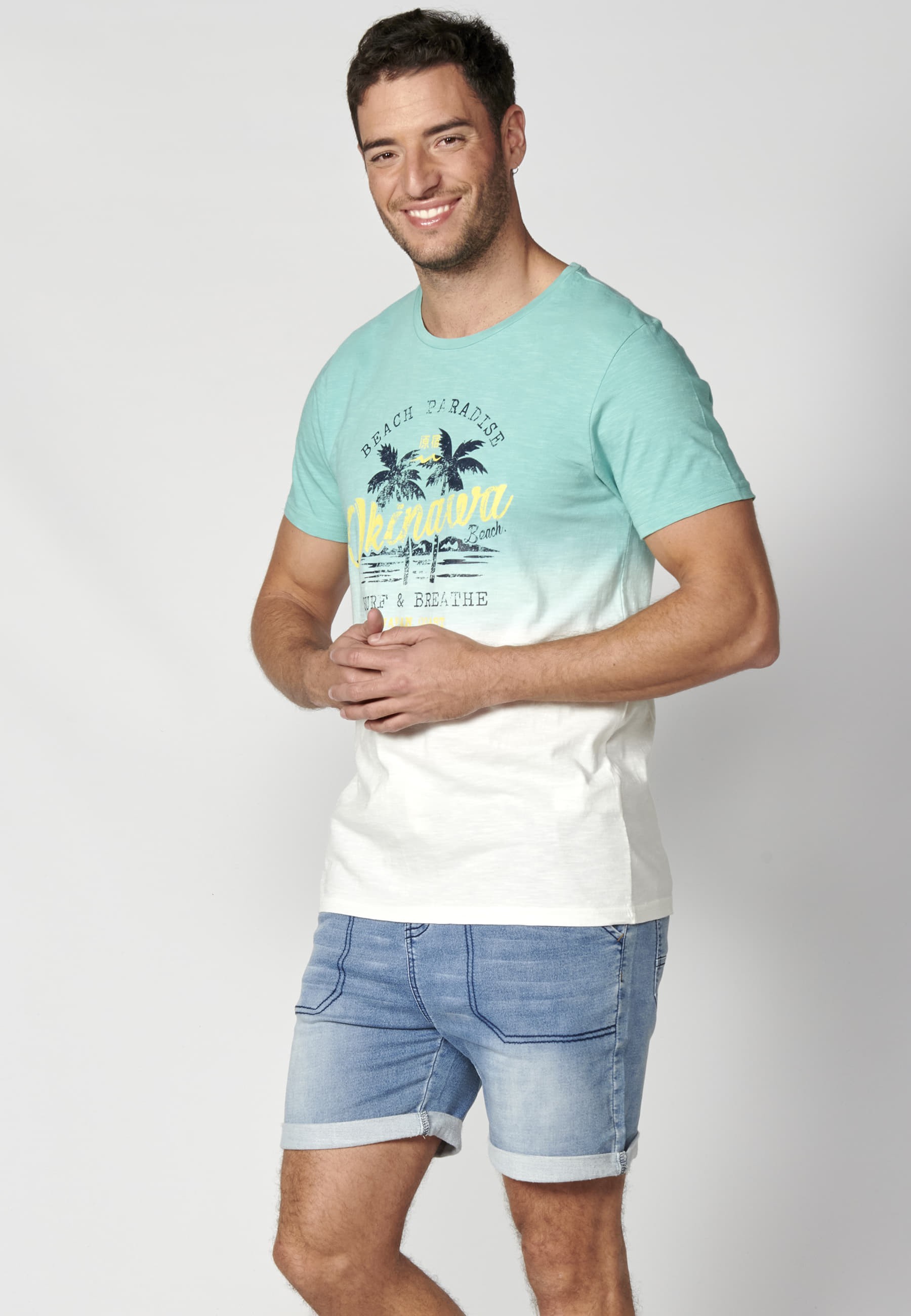 Kurzärmliges T-Shirt aus mintfarbener Baumwolle für Herren 2