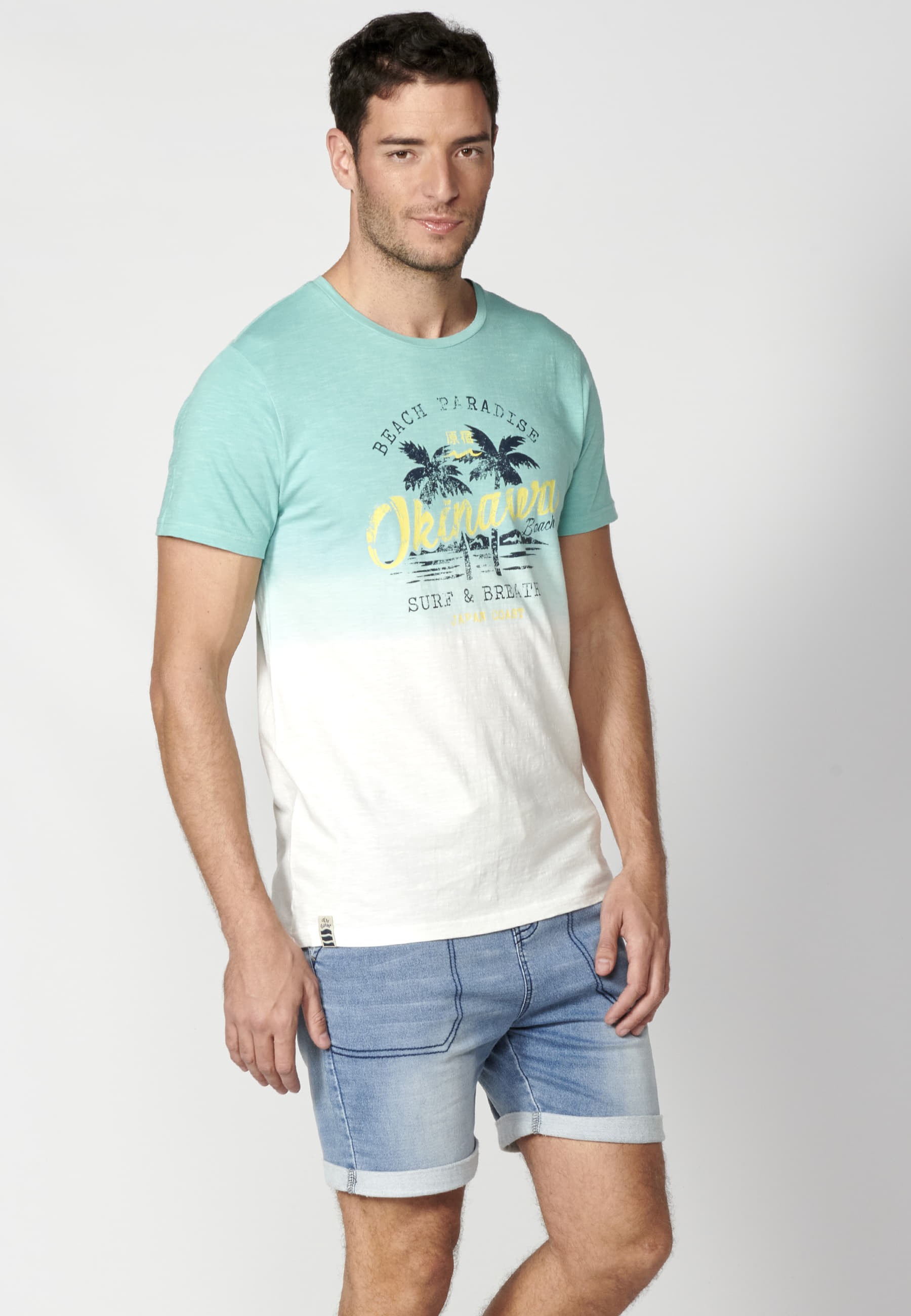 Men's Mint Color Cotton Short Sleeve T-shirt 3