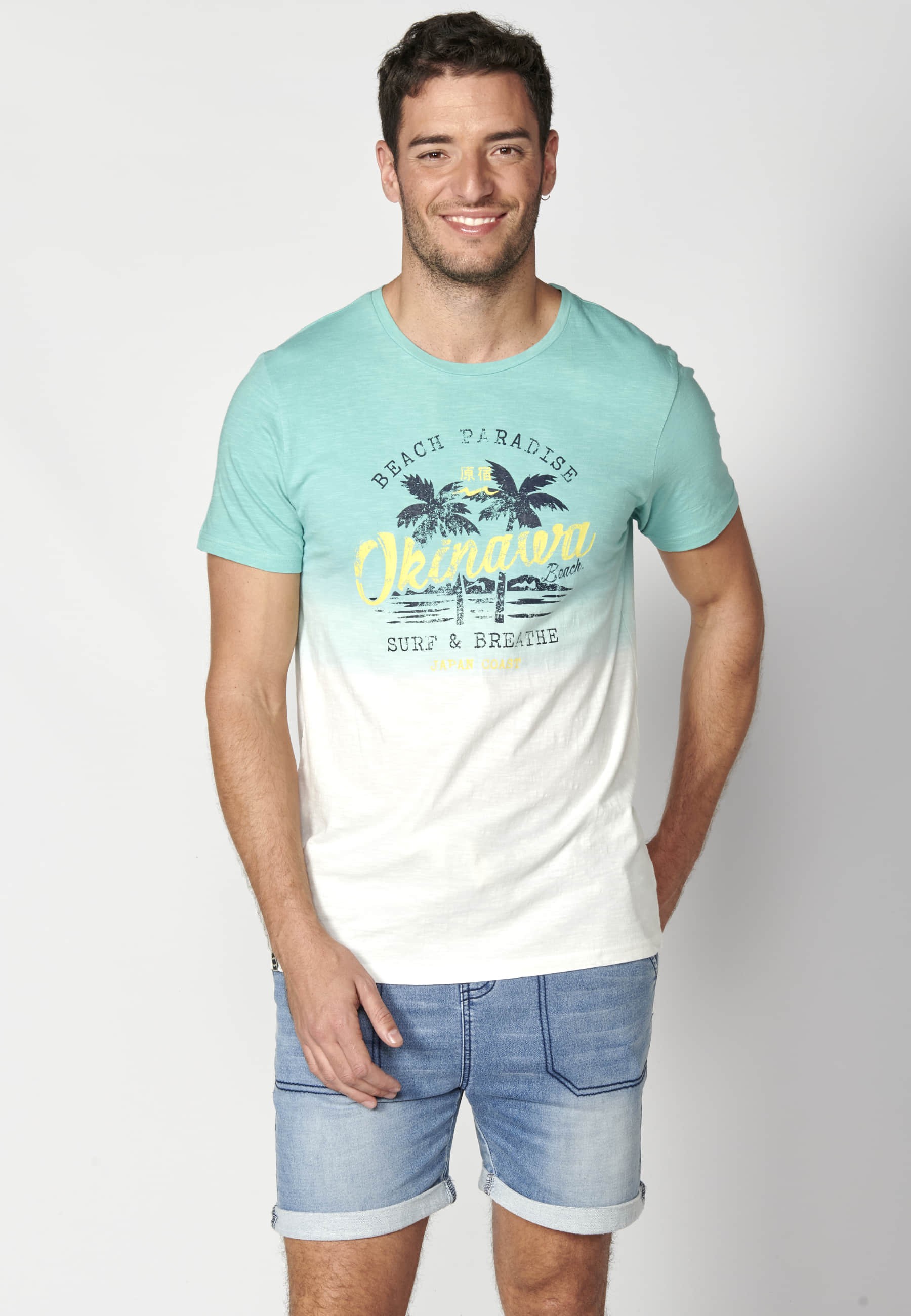 Men's Mint Color Cotton Short Sleeve T-shirt 5
