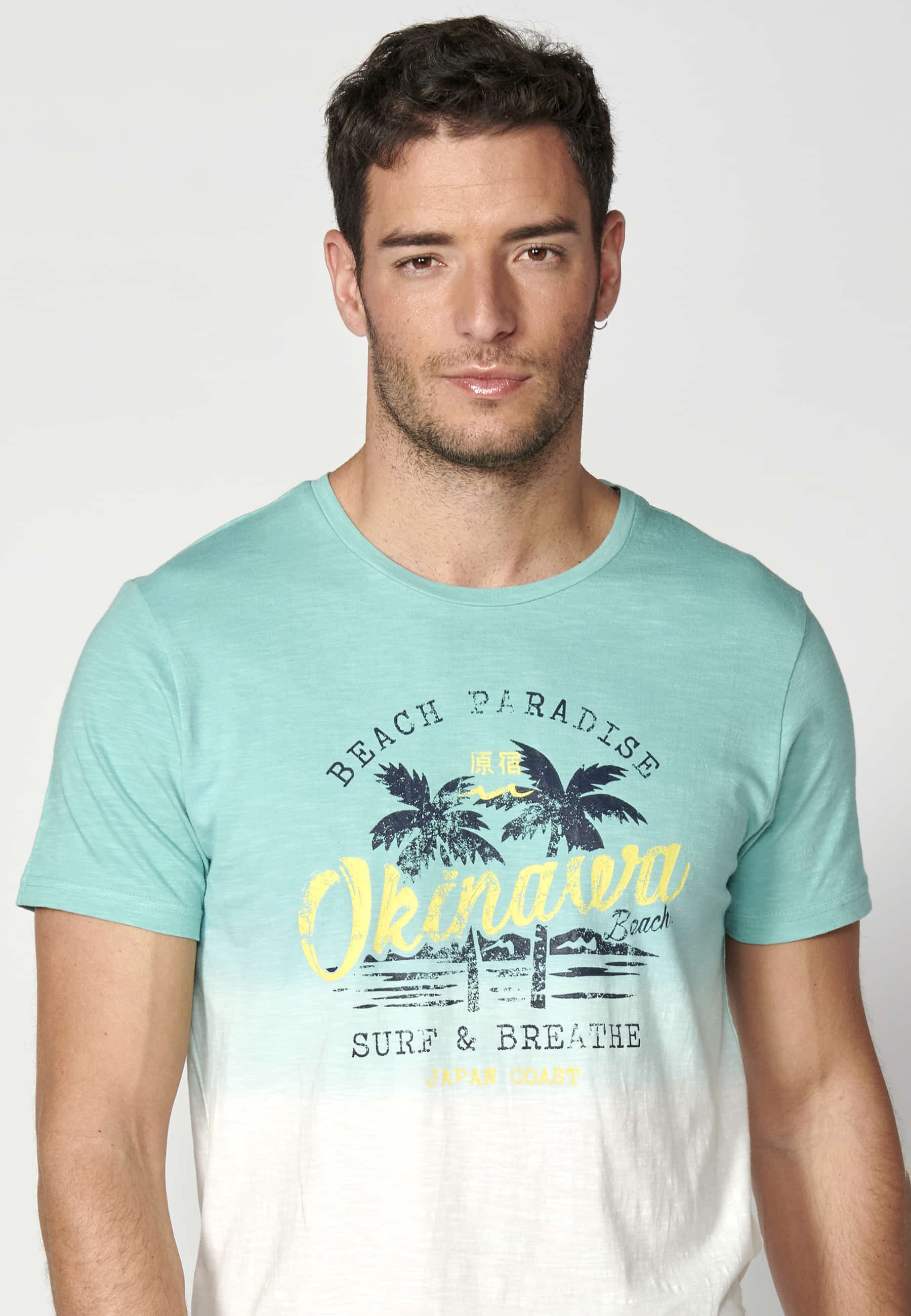 Kurzärmliges T-Shirt aus mintfarbener Baumwolle für Herren 6