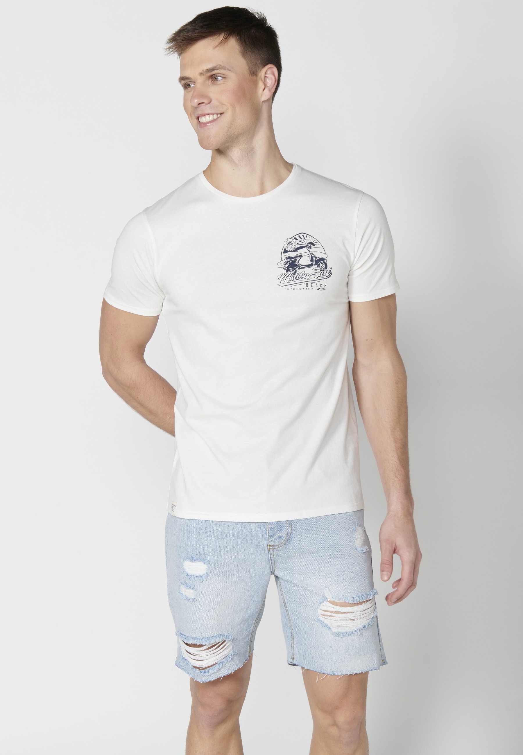 Ecru Cotton Short Sleeve T-shirt for Men