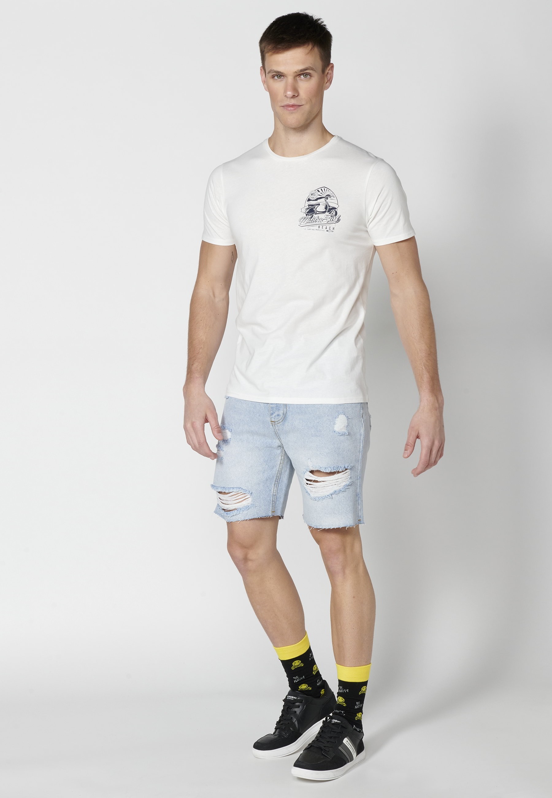 T-shirt à manches courtes en coton écru pour homme